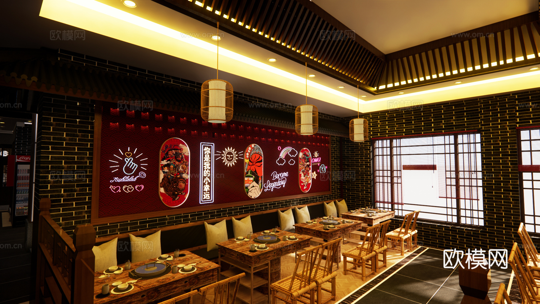 中式火锅店su模型下载