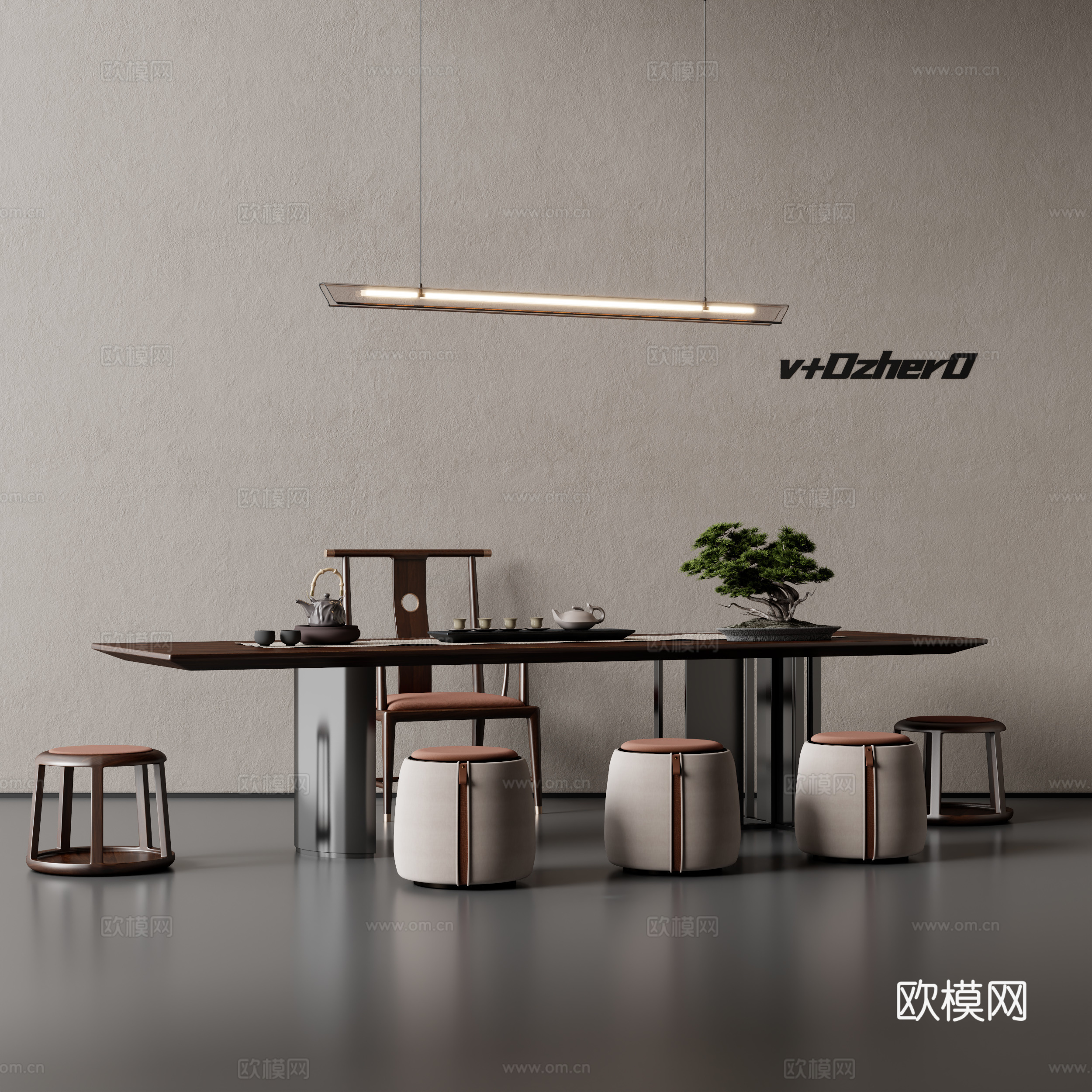 新中式茶桌椅3d模型