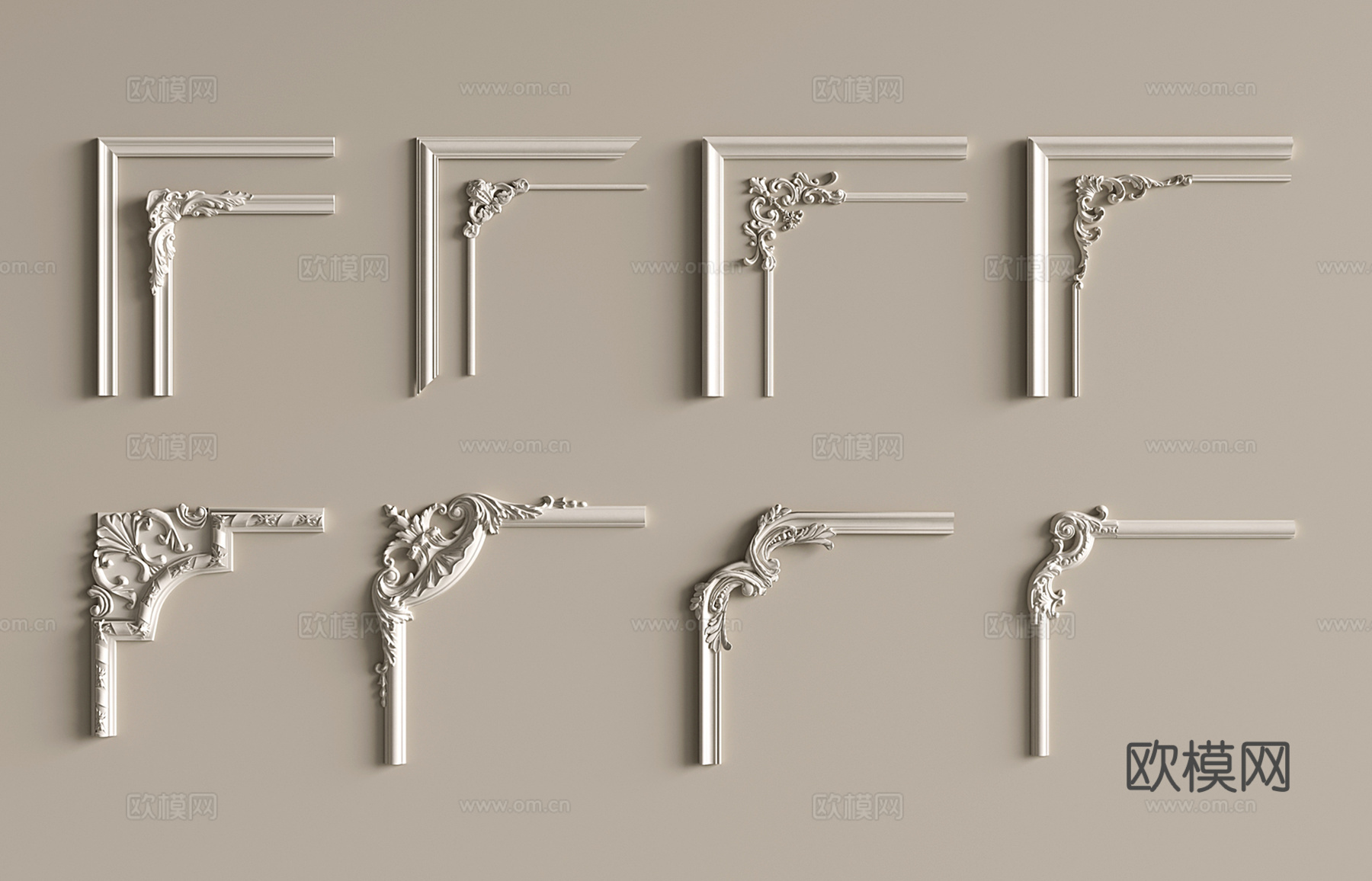 法式雕花 石膏线 线条 角花 背景墙3d模型
