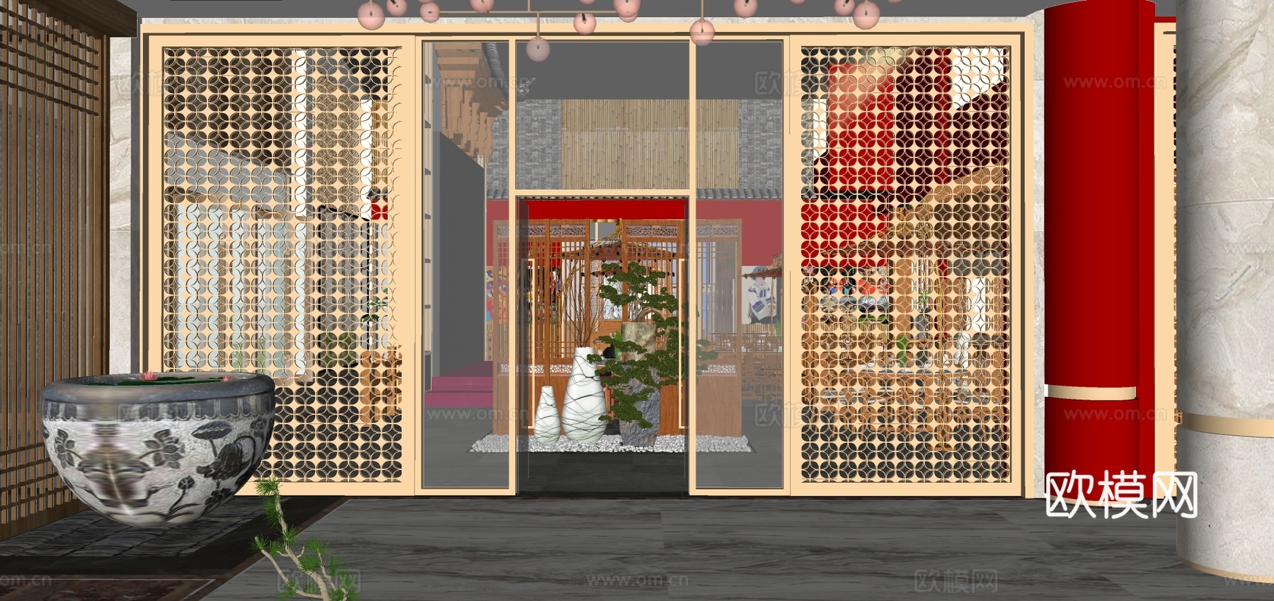 新中式中餐厅su模型下载下载（渲染图4）
