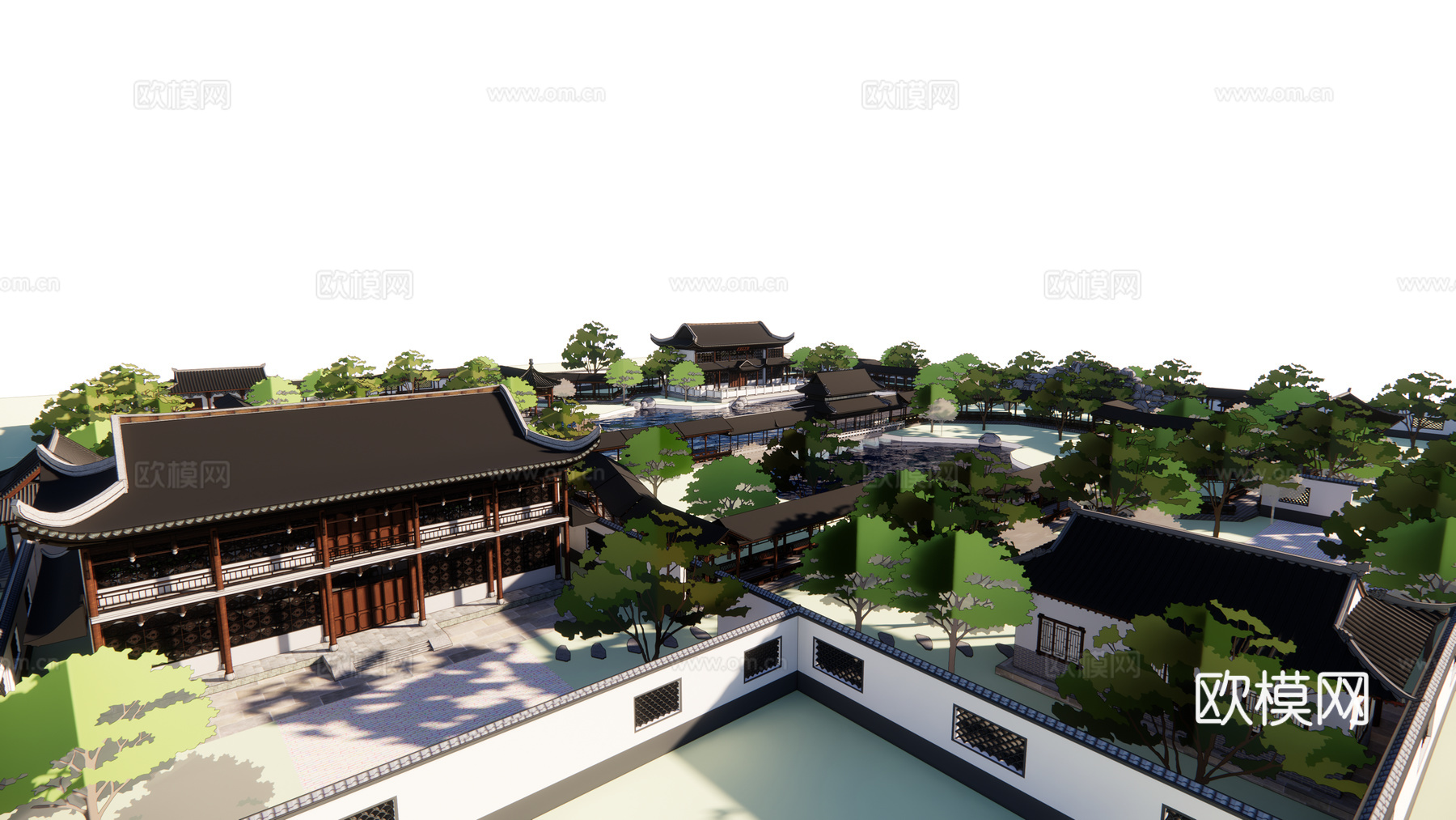 中式古建筑外观su模型下载