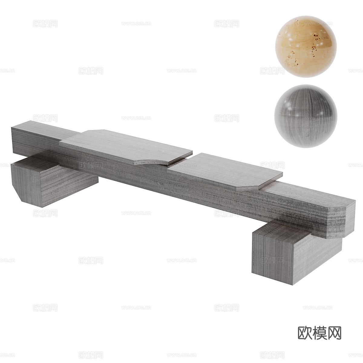 新中式侘寂实木条凳3d模型