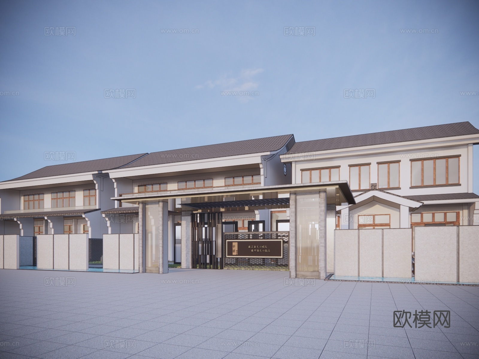 新中式住宅楼外观su模型下载