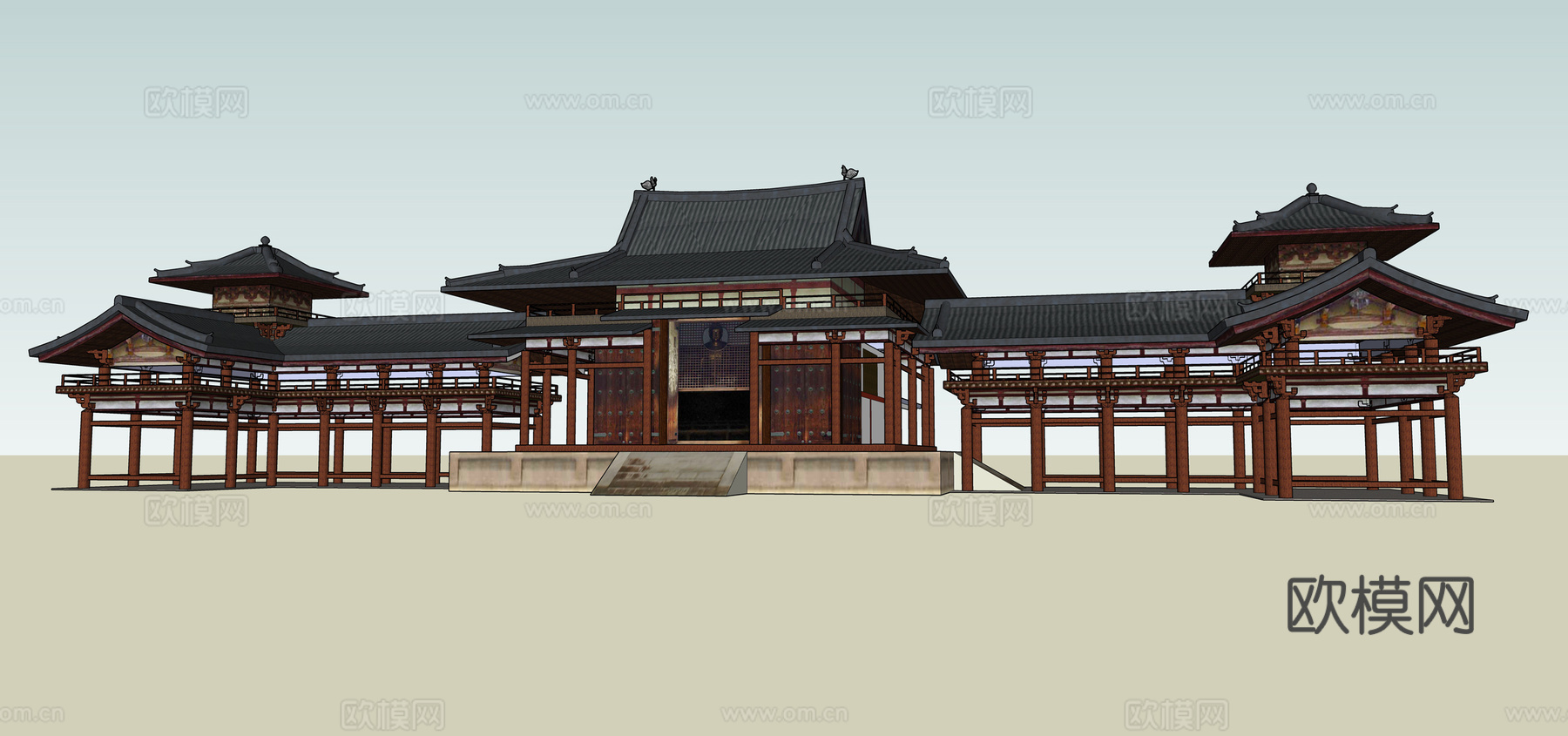 中式古建筑外观su模型下载