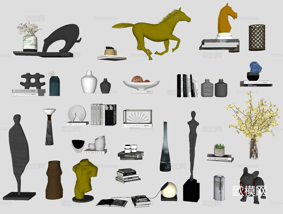 现代书籍饰品摆件su模型下载