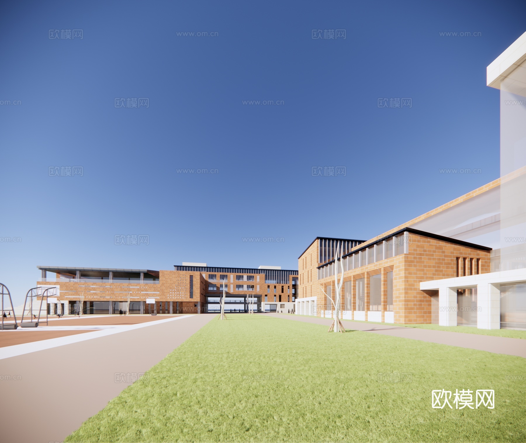 现代学校建筑外观su模型下载