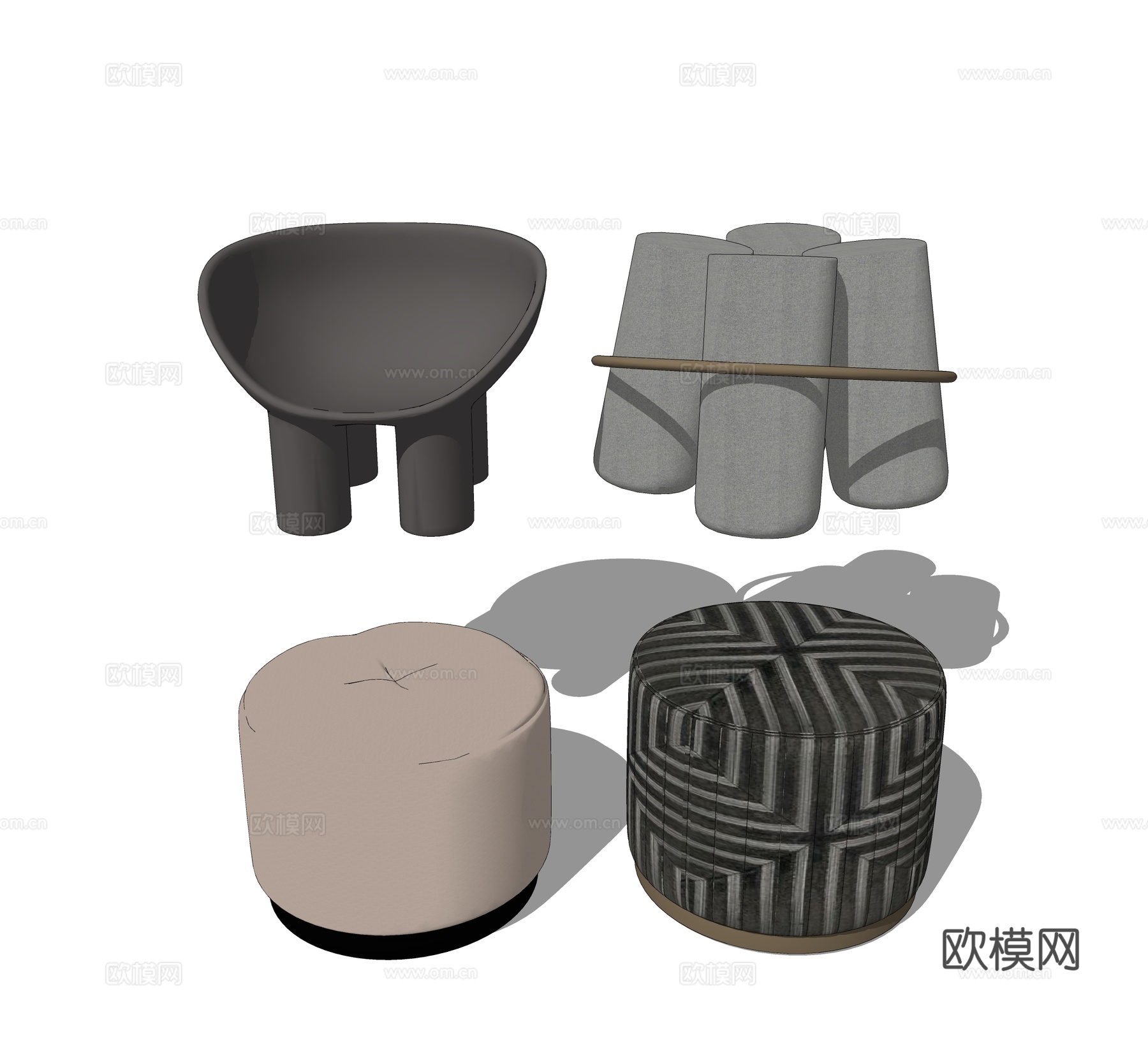 现代布艺凳子su模型下载