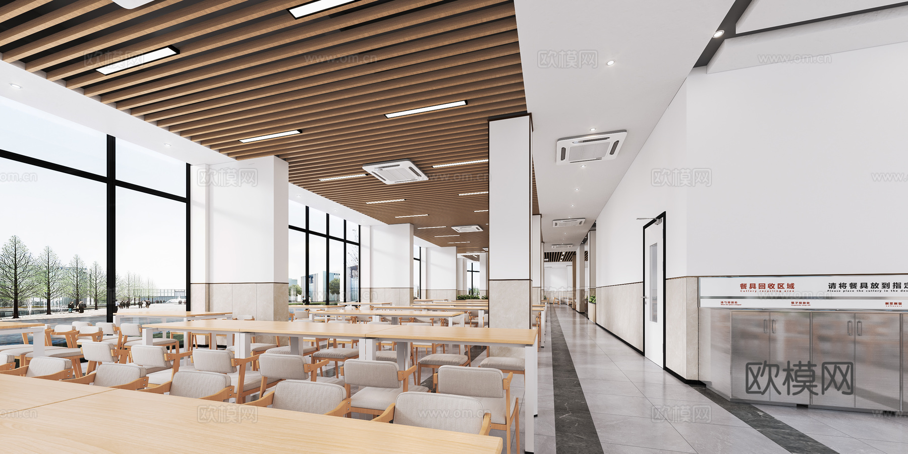 现代食堂 大学食堂 餐饮食堂 员工餐厅饭堂 学校食堂饭堂 公su模型