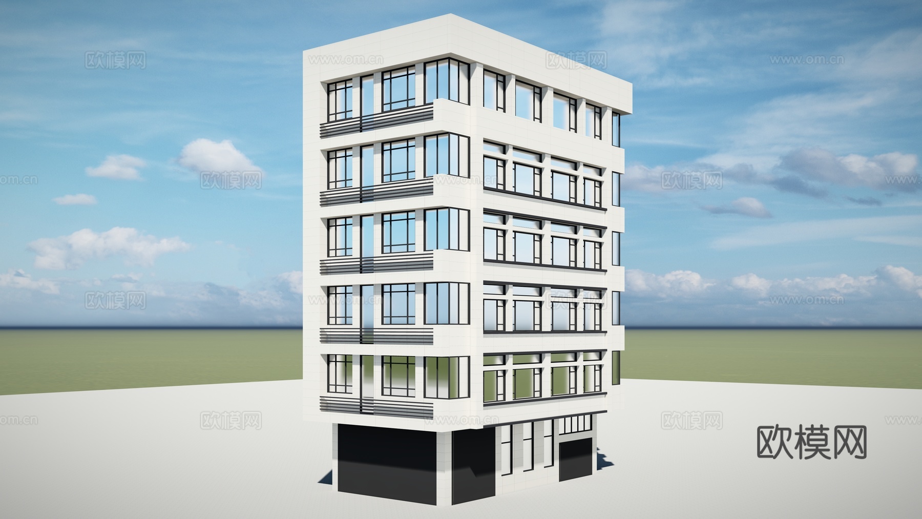 现代住宅楼建筑外观su模型下载