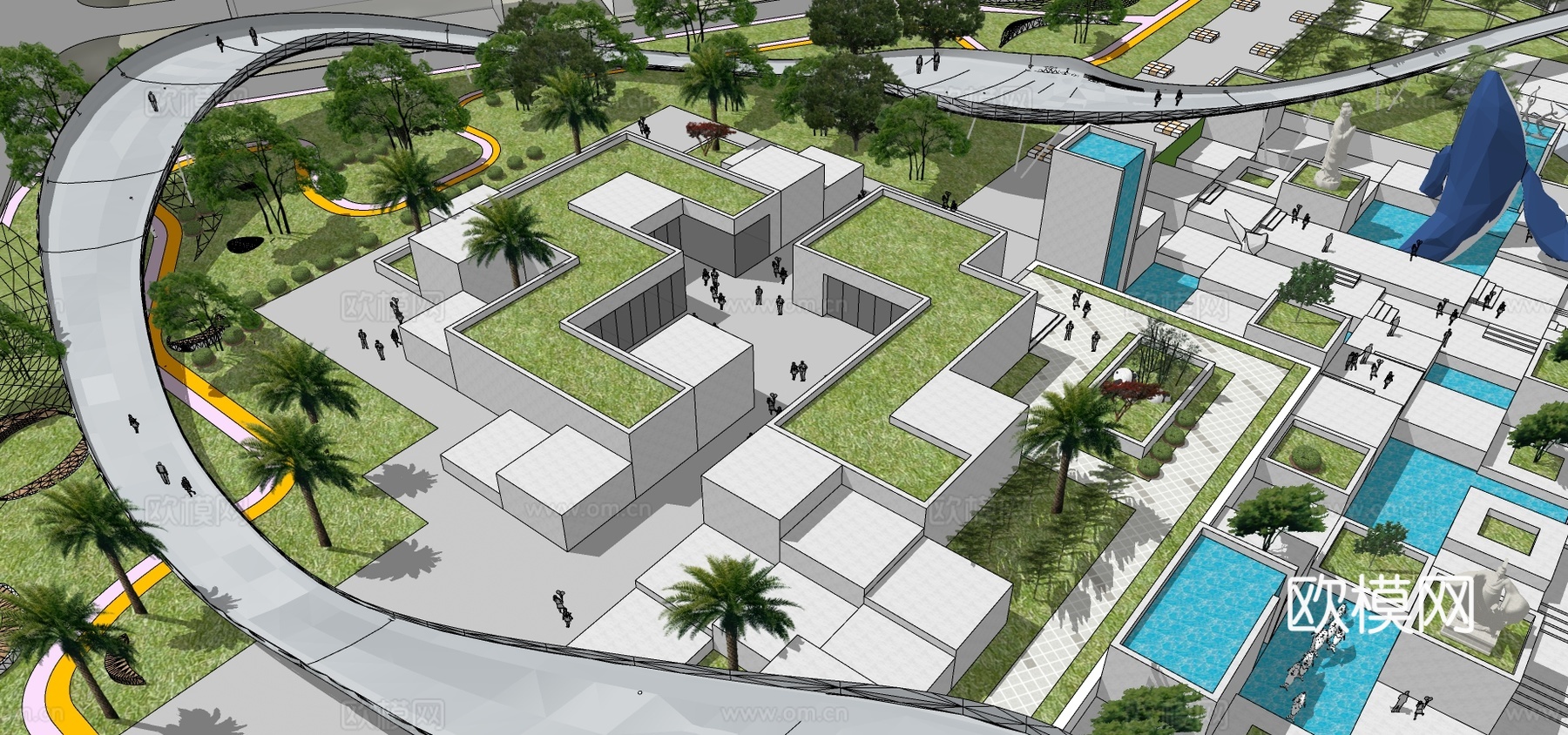 现代商业广场建筑外观su模型下载