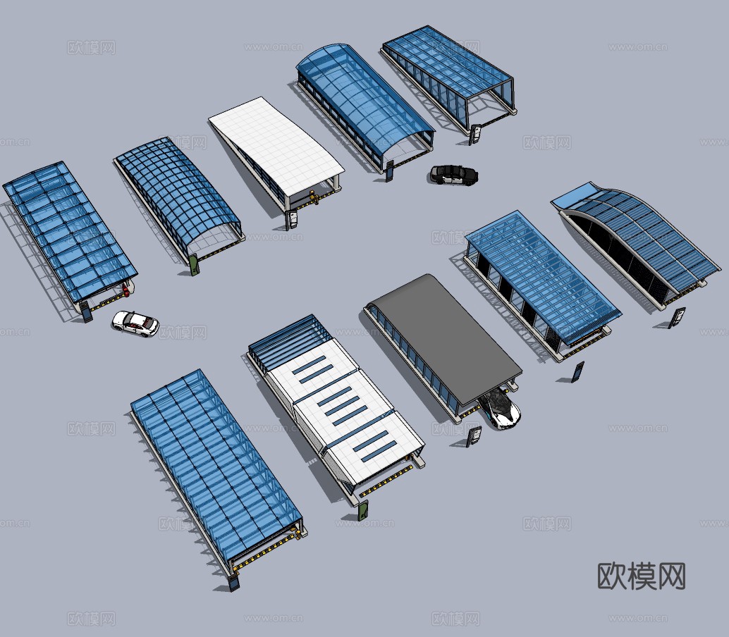 现代玻璃钢架地下车库入口su模型下载