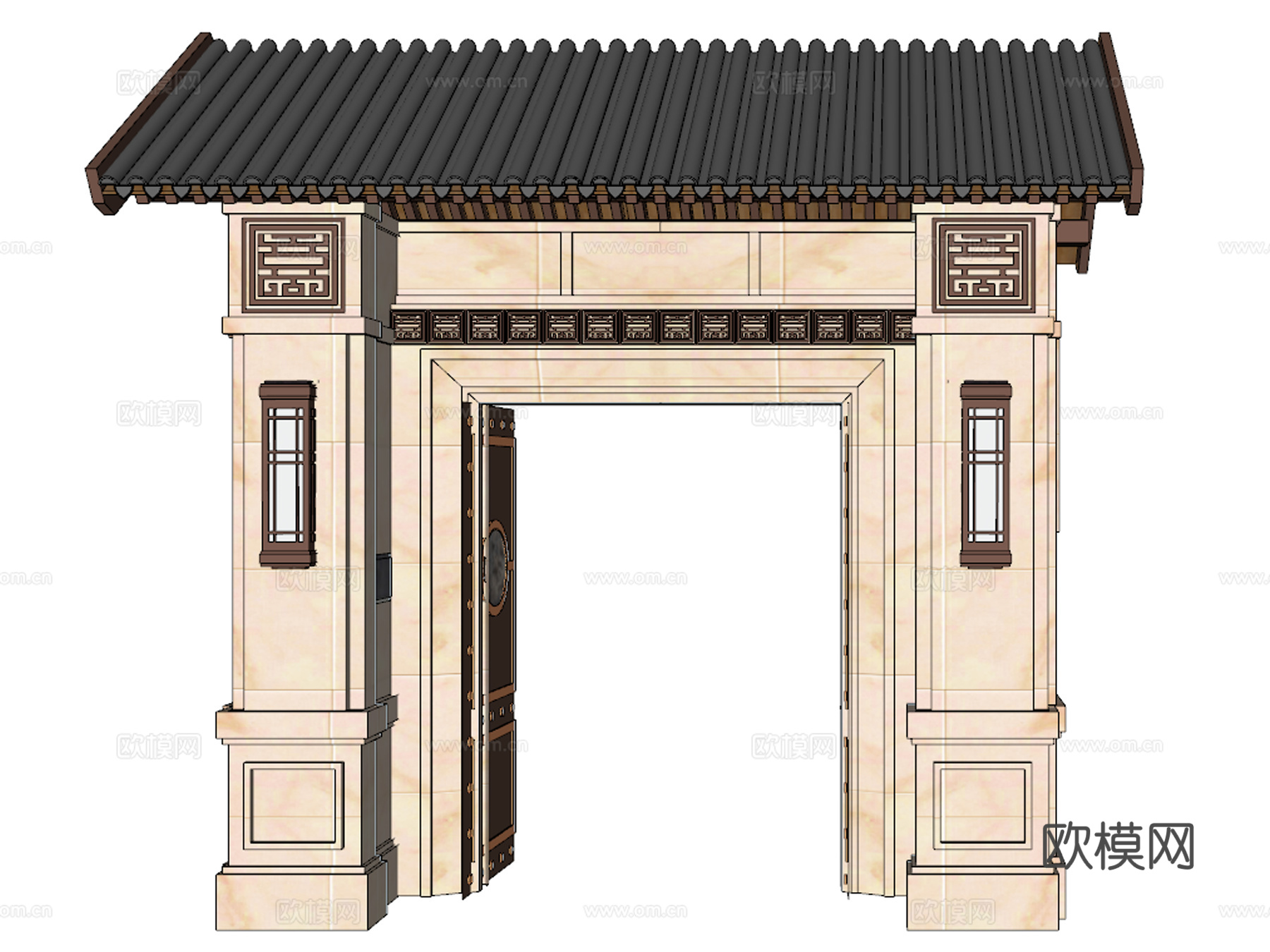 新中式庭院大门su模型下载