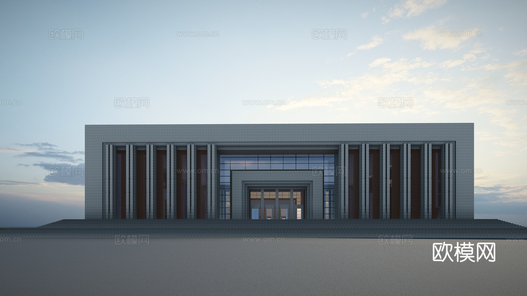 现代文化展馆图书馆建筑外观su模型下载