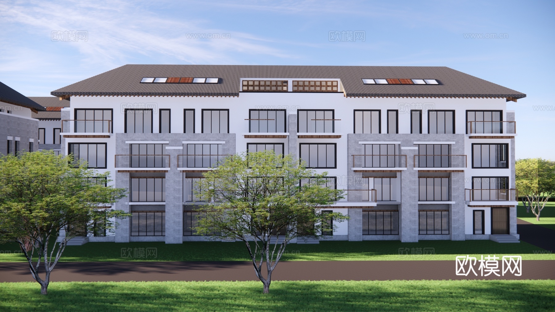 现代住宅小区外观su模型下载