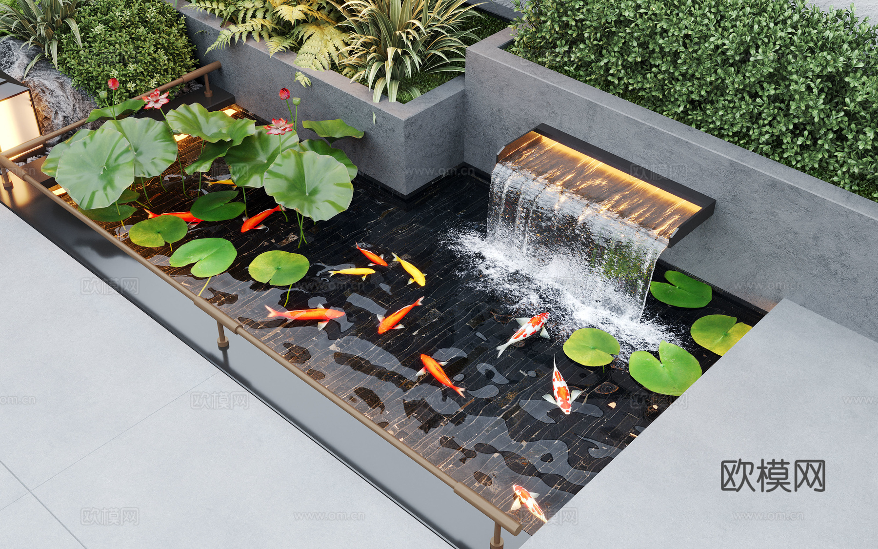 现代水景观 庭院水景 水钵 叠水 跌水3d模型