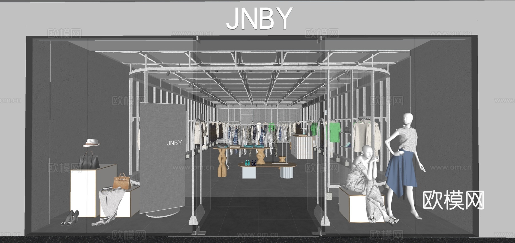 现代科技风服装店su模型下载