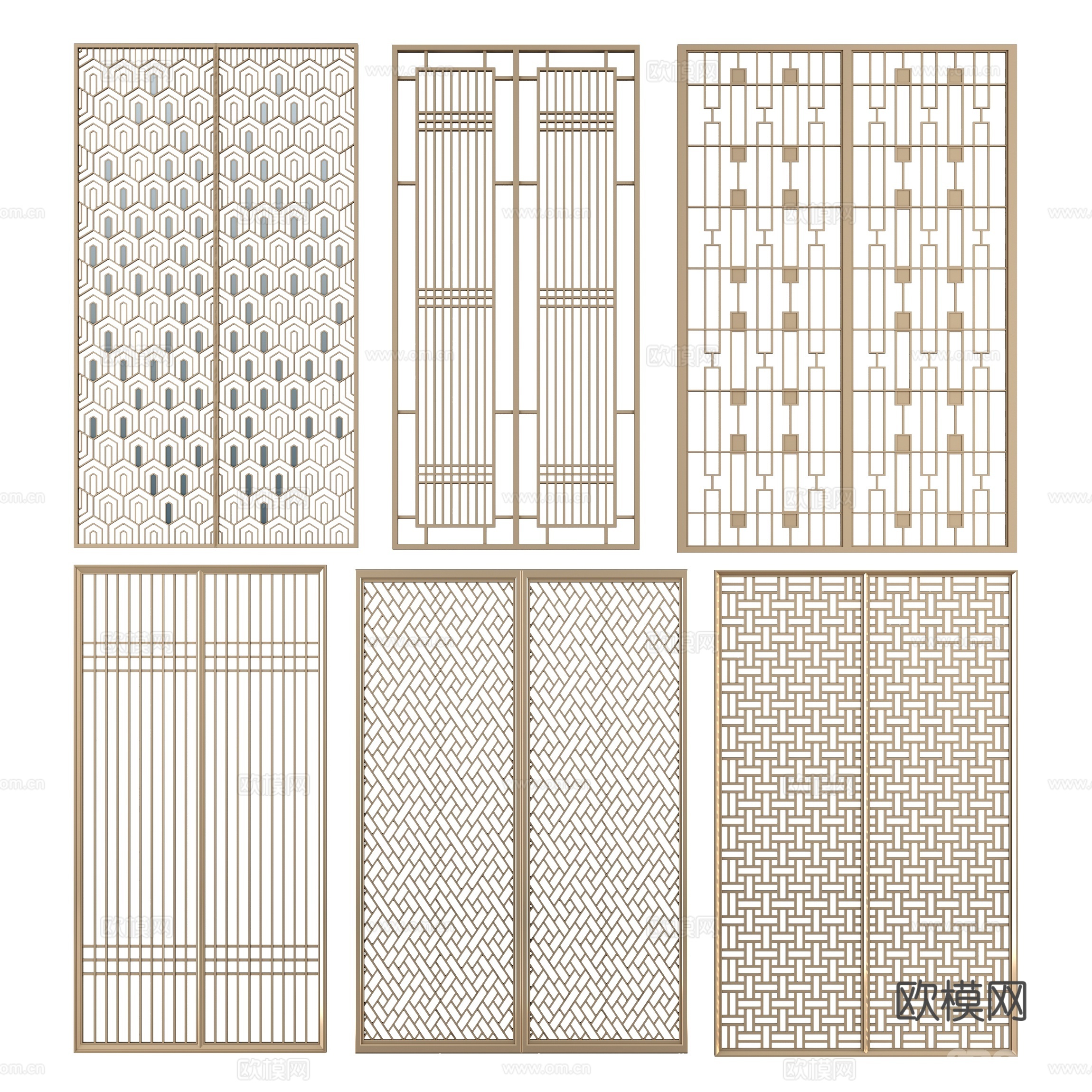 新中式金属屏风隔断su模型下载