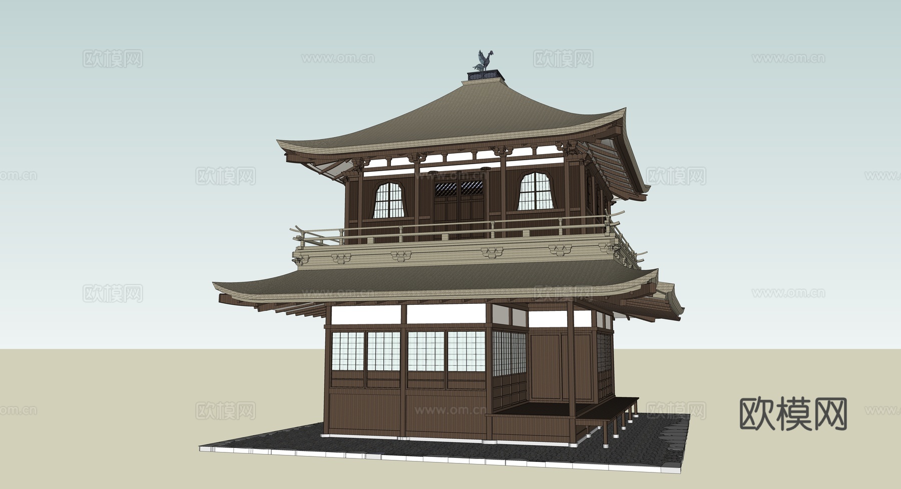 日式古建阁楼su模型下载