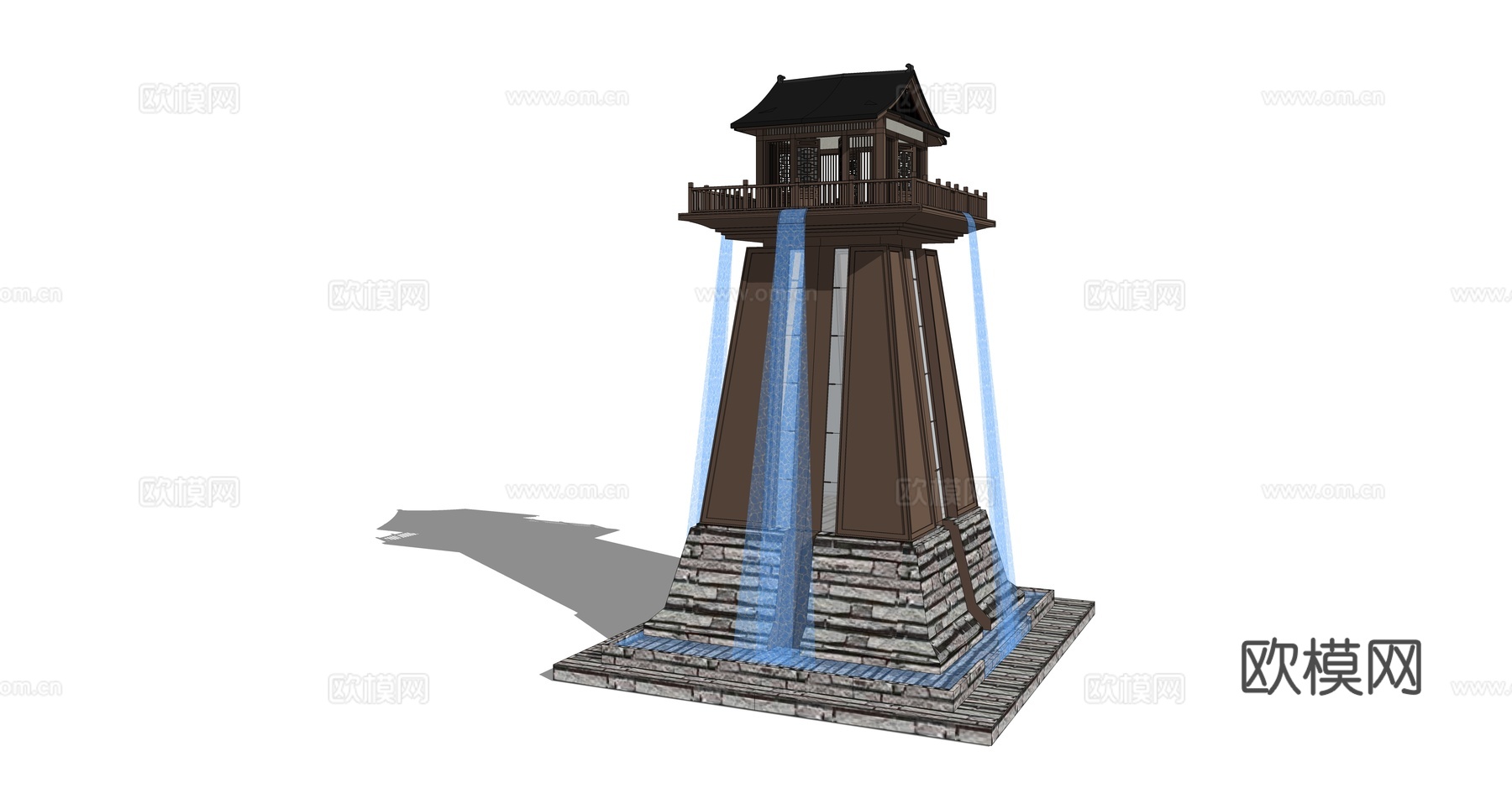 中式观景台塔楼su模型下载