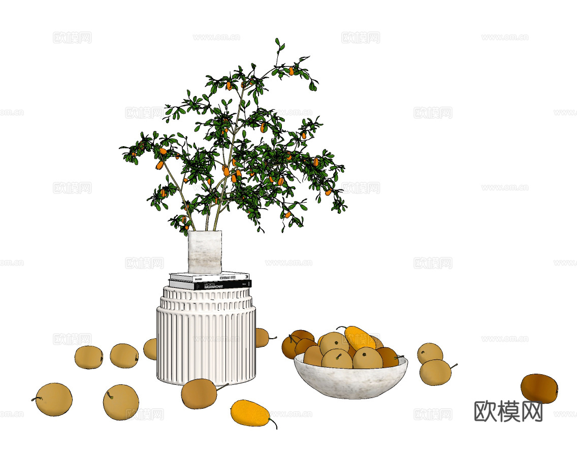 现代插花果盘水果食物su模型下载