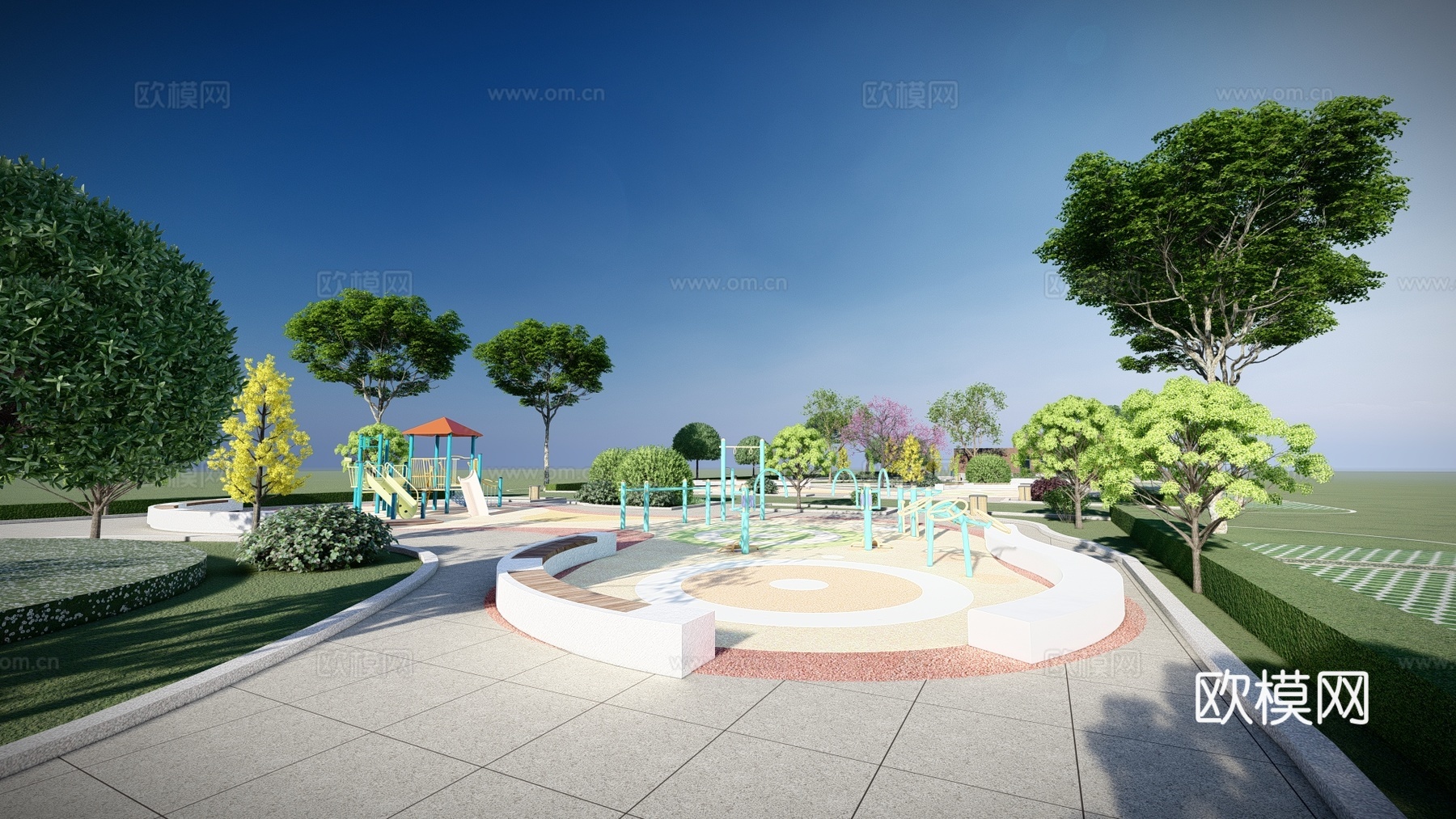 现代小区公园景观su模型下载