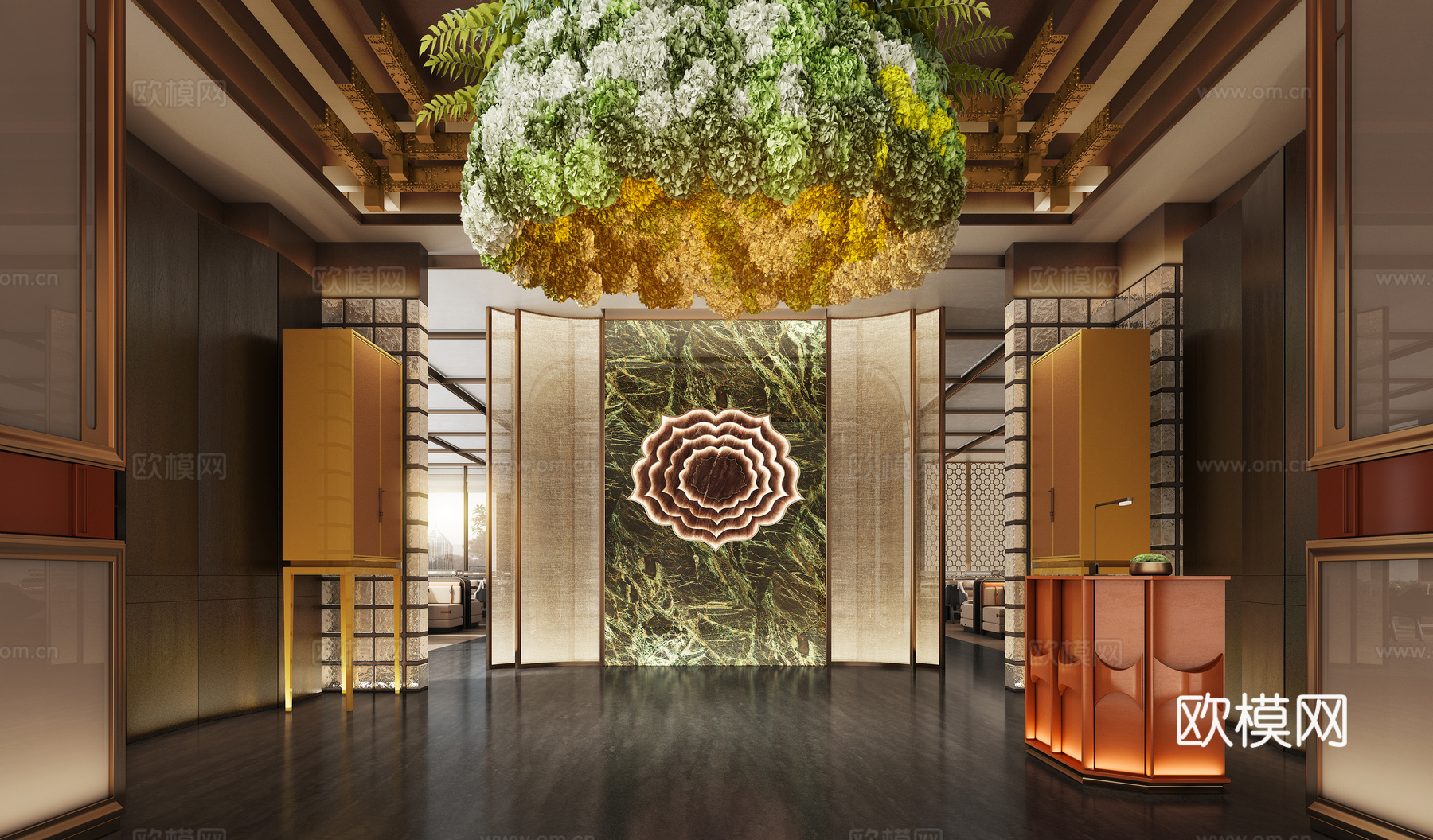 现代酒店大堂 酒店前台  大厅 酒店空间 前台3d模型