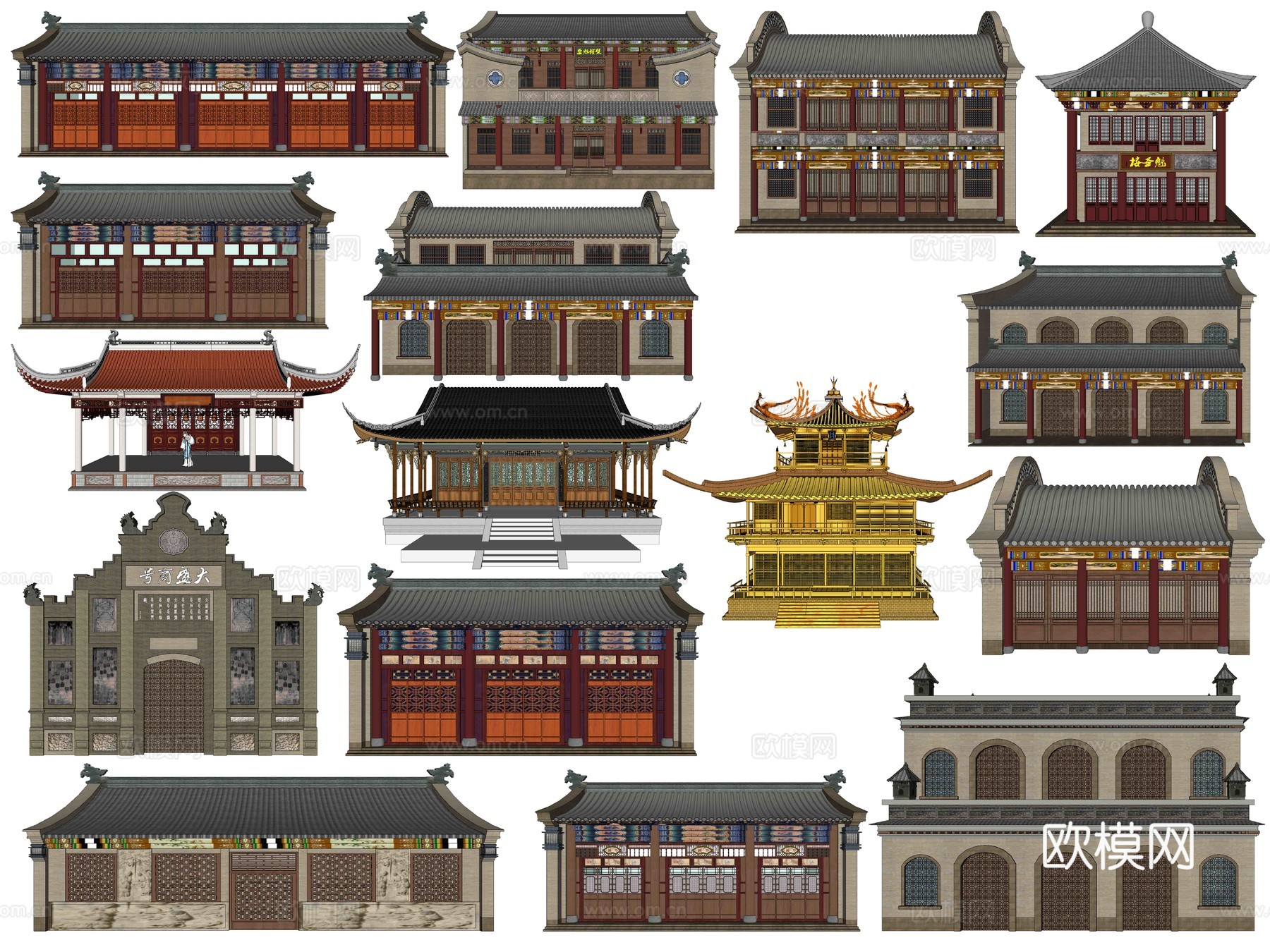 中式古建亭台楼阁su模型下载