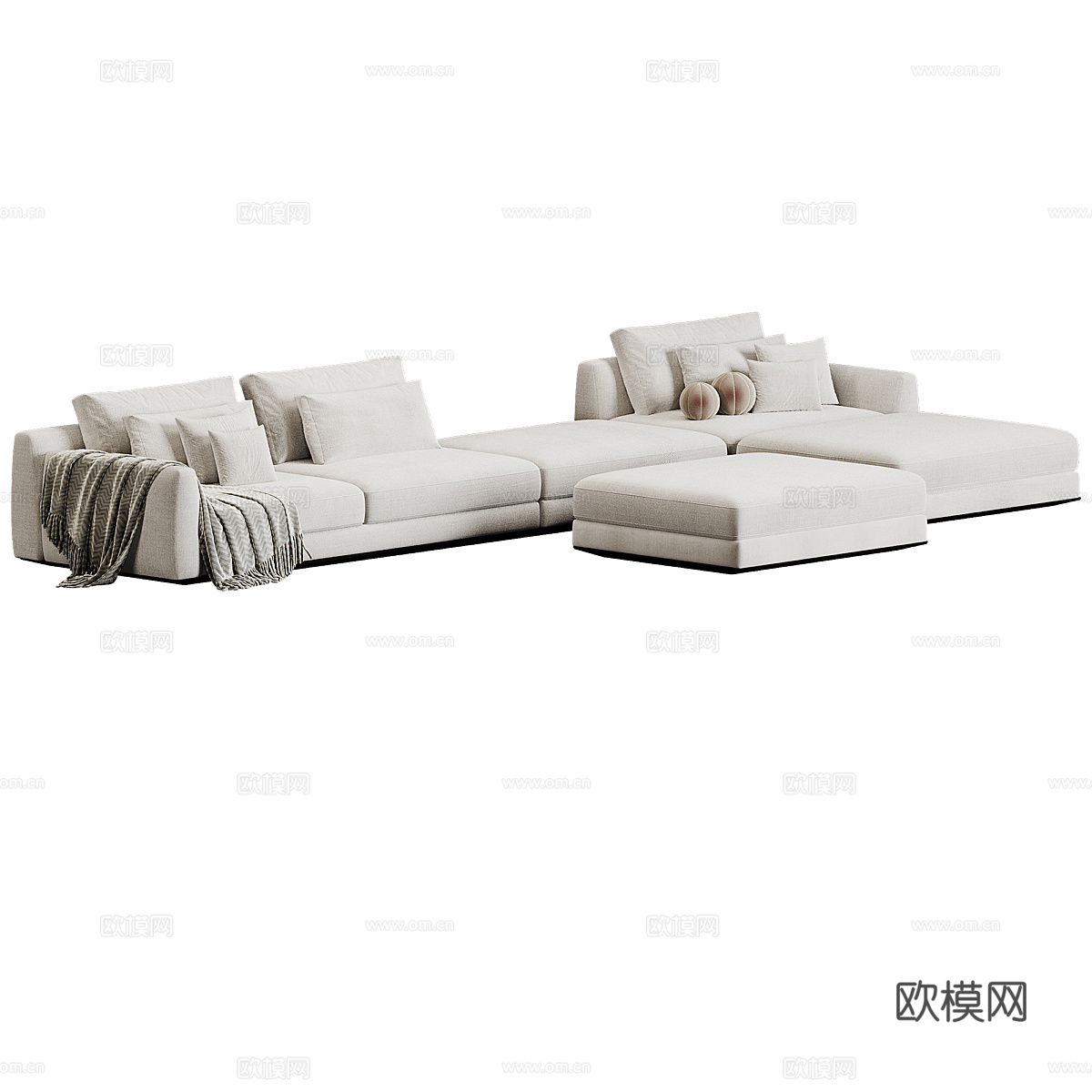 现代意式布艺组合休闲沙发3d模型