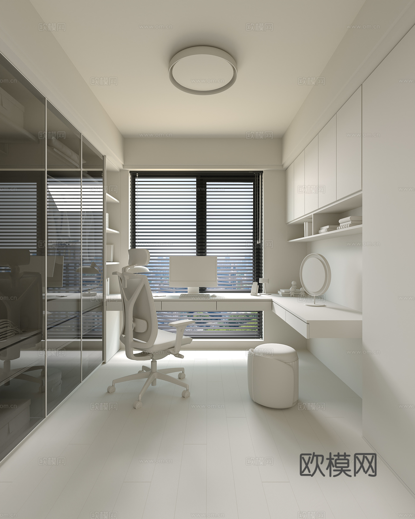 现代黑色调书房衣帽间3d模型