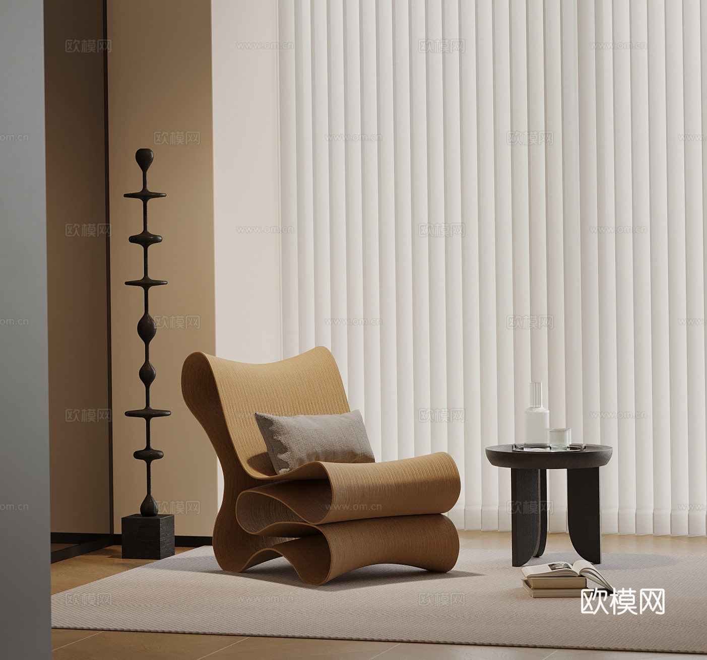 24现代中古休闲椅 落地灯3d模型