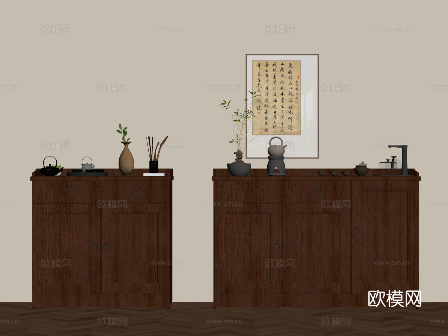 07新中式餐边柜 茶水柜 备餐柜su模型