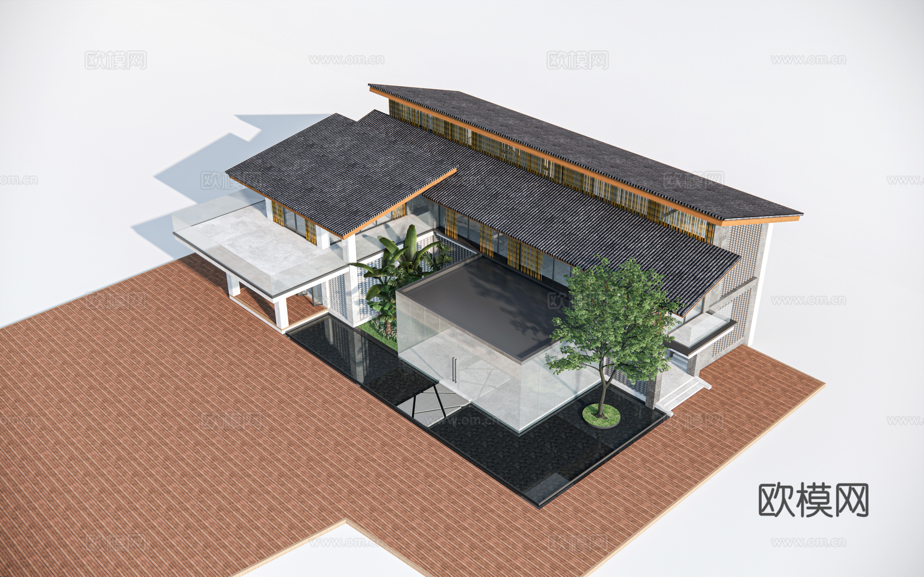 新中式民宿客栈建筑外观su模型下载