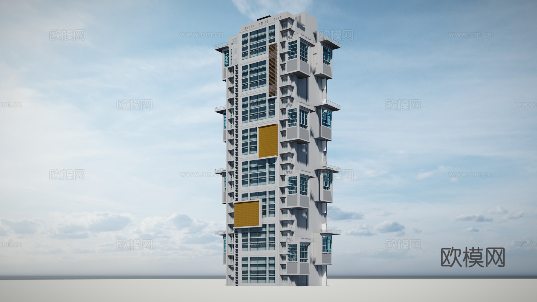 现代住宅楼建筑外观su模型下载