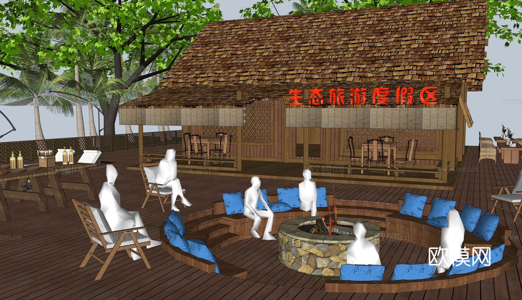 新中式度假民宿农家乐su模型下载