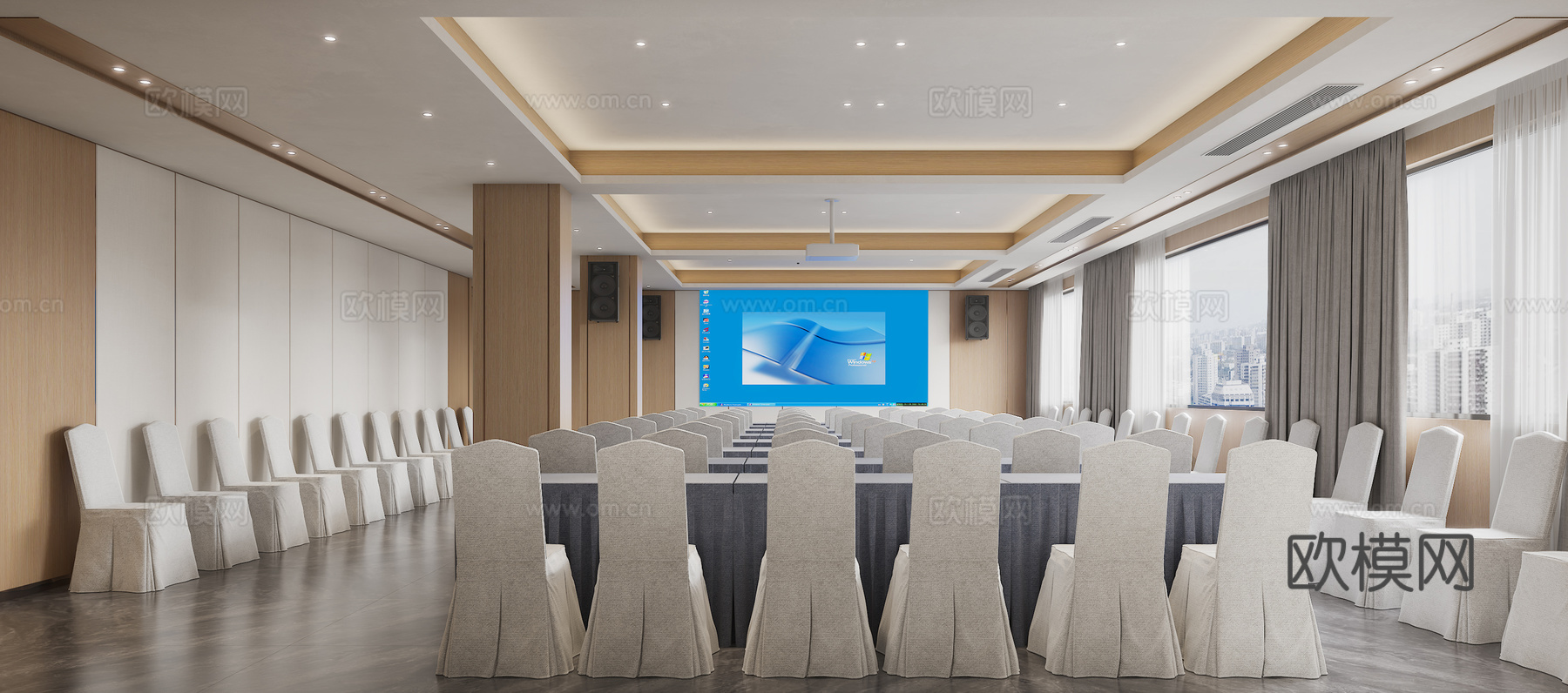 新中式多功能会议室3d模型
