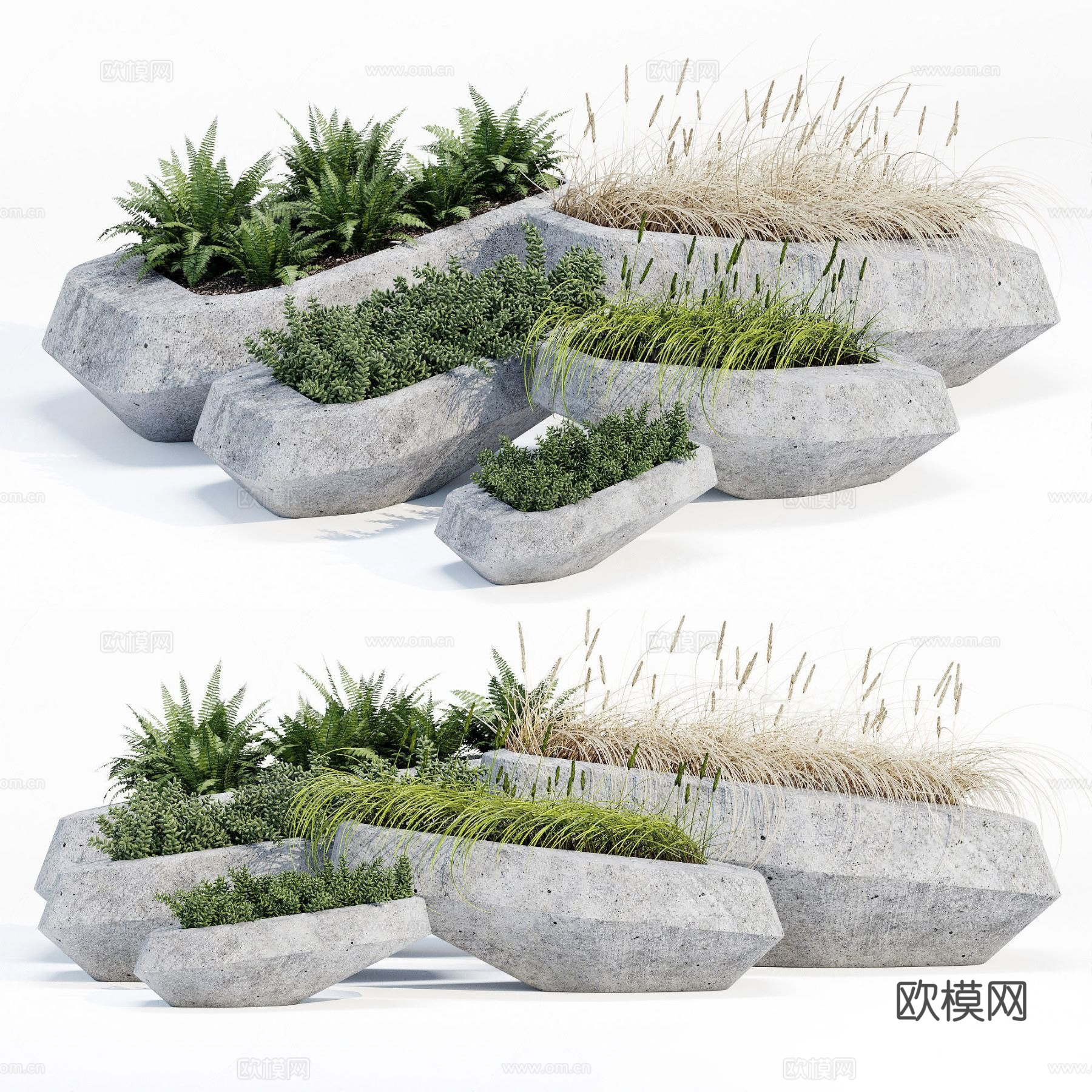 现代户外花池花槽盆栽su模型下载