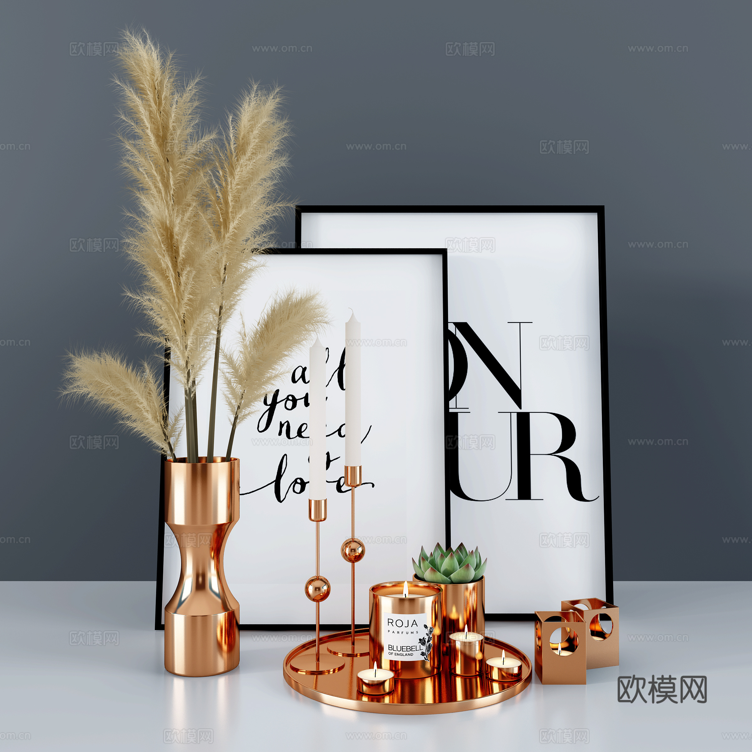 现代干花饰品摆件su模型下载