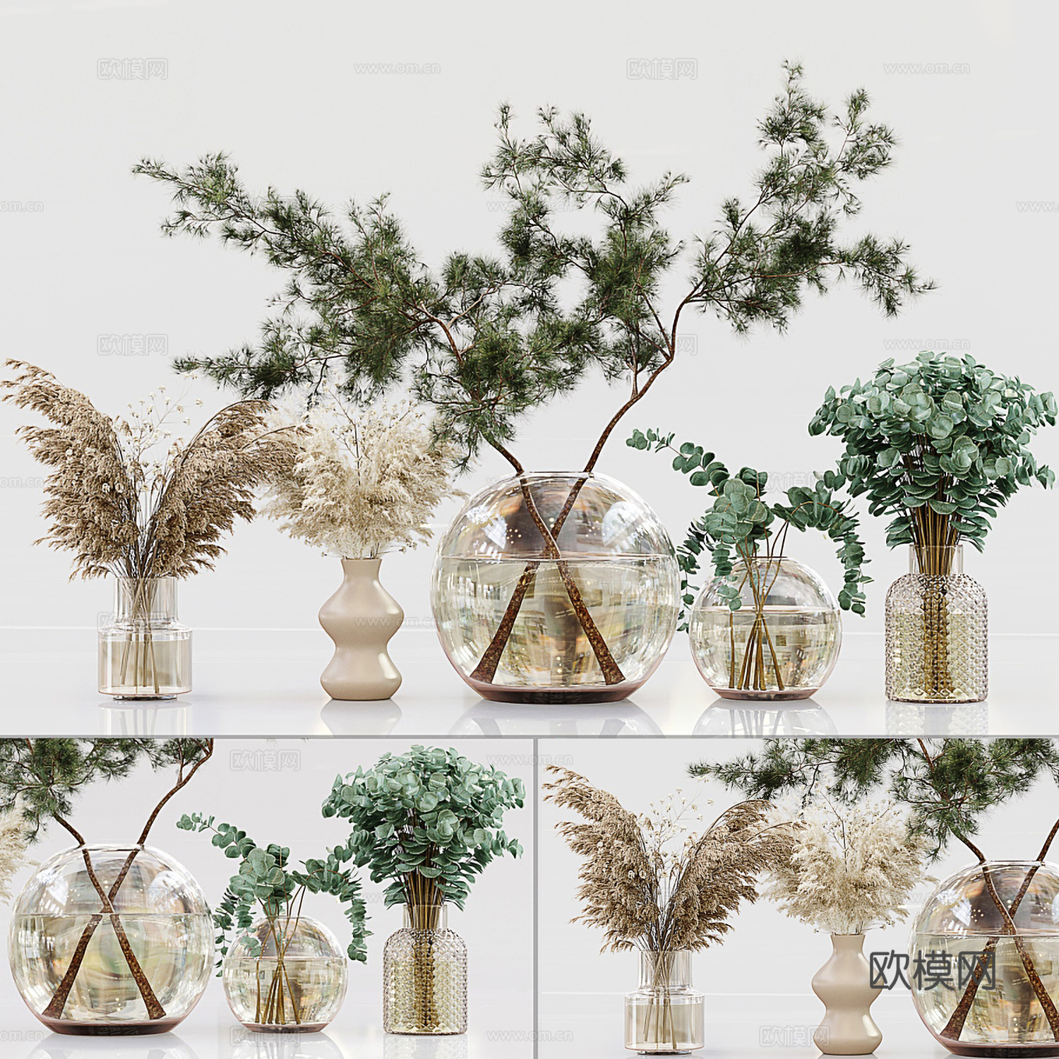 现代玻璃花瓶花艺插花su模型下载