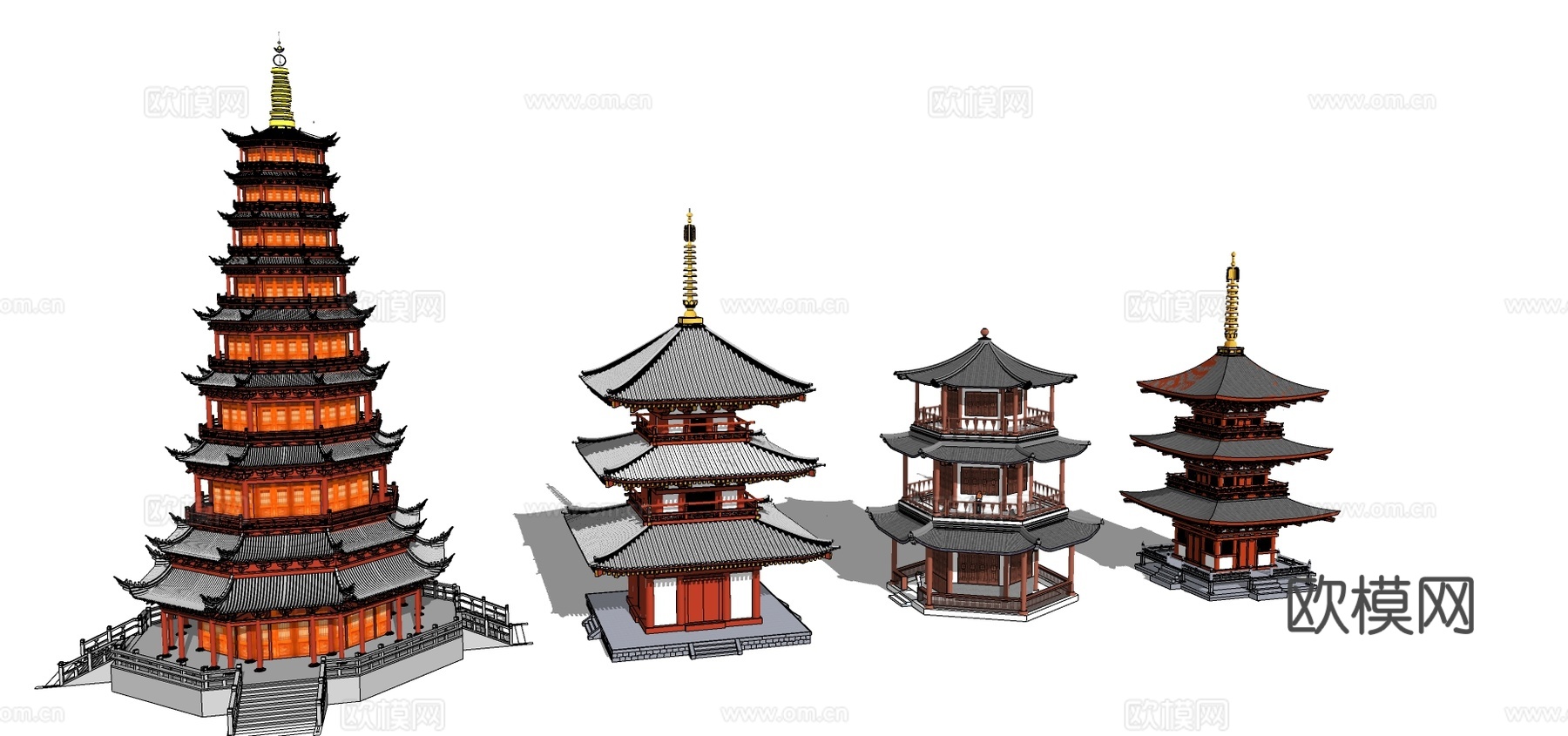 中式古建塔楼古塔su模型下载