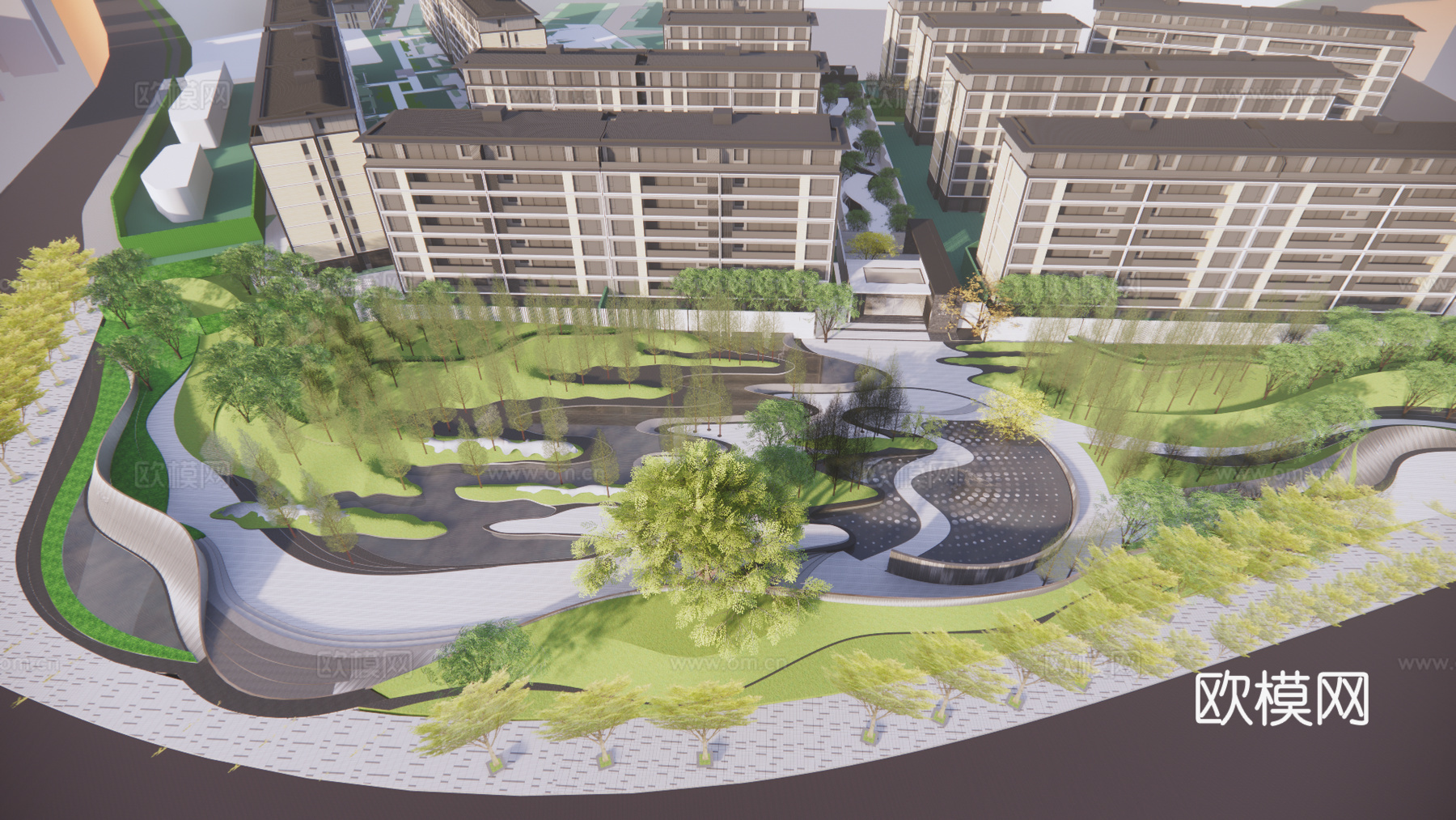 现代住宅小区建筑外观su模型下载
