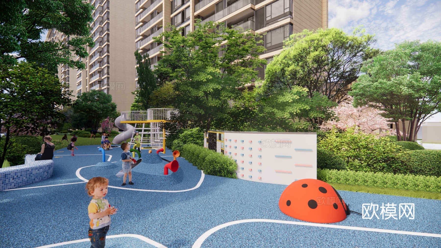 现代住宅小区外观su模型下载