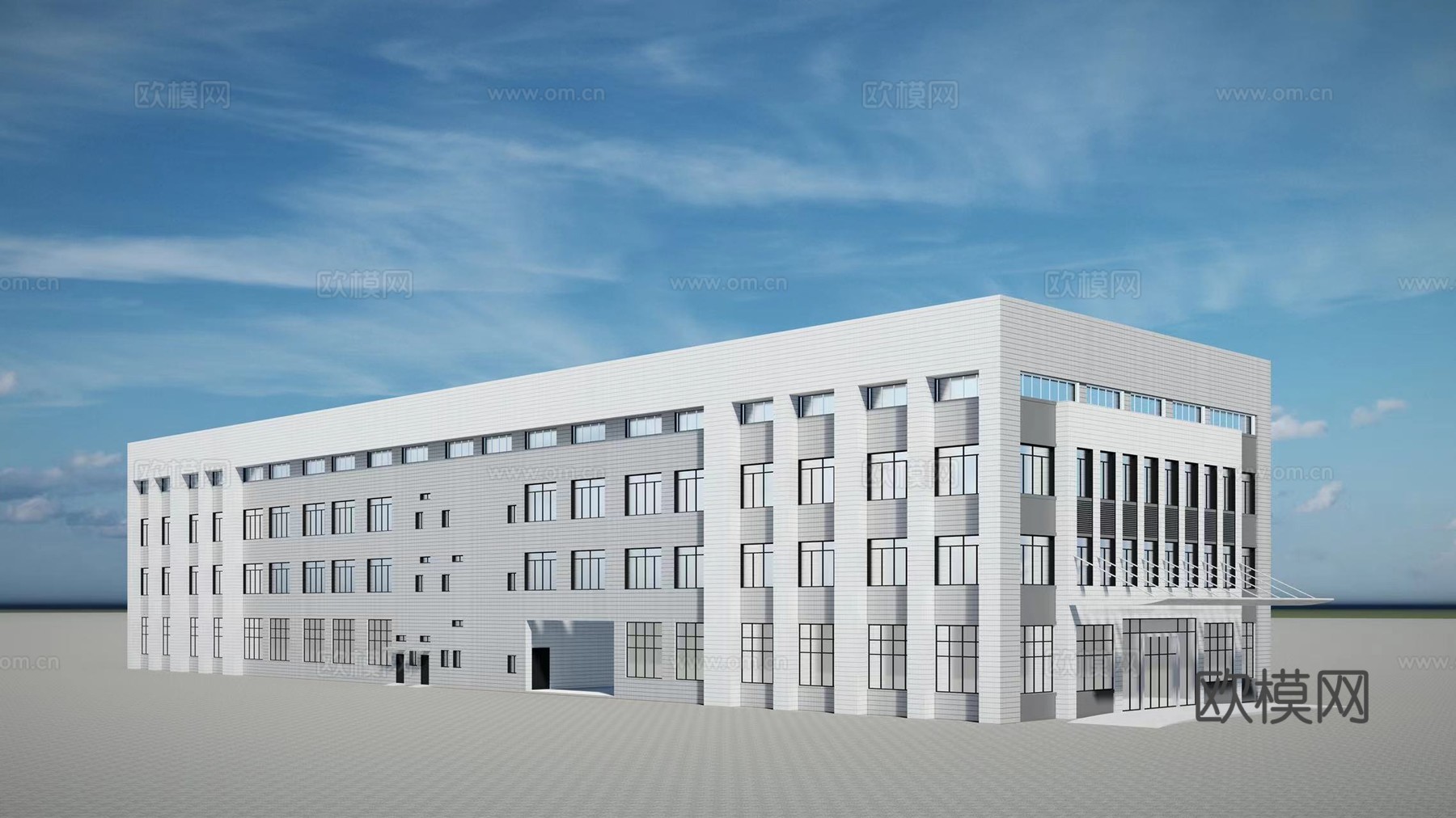 现代工厂厂房建筑外观su模型下载