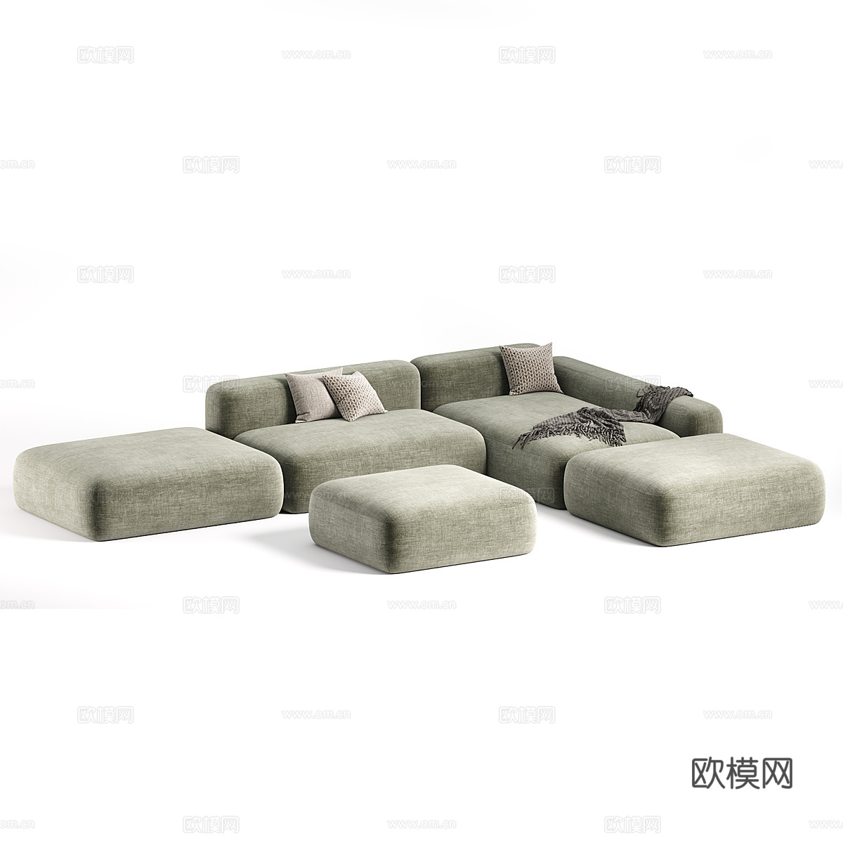 现代意式布艺组合休闲沙发3d模型