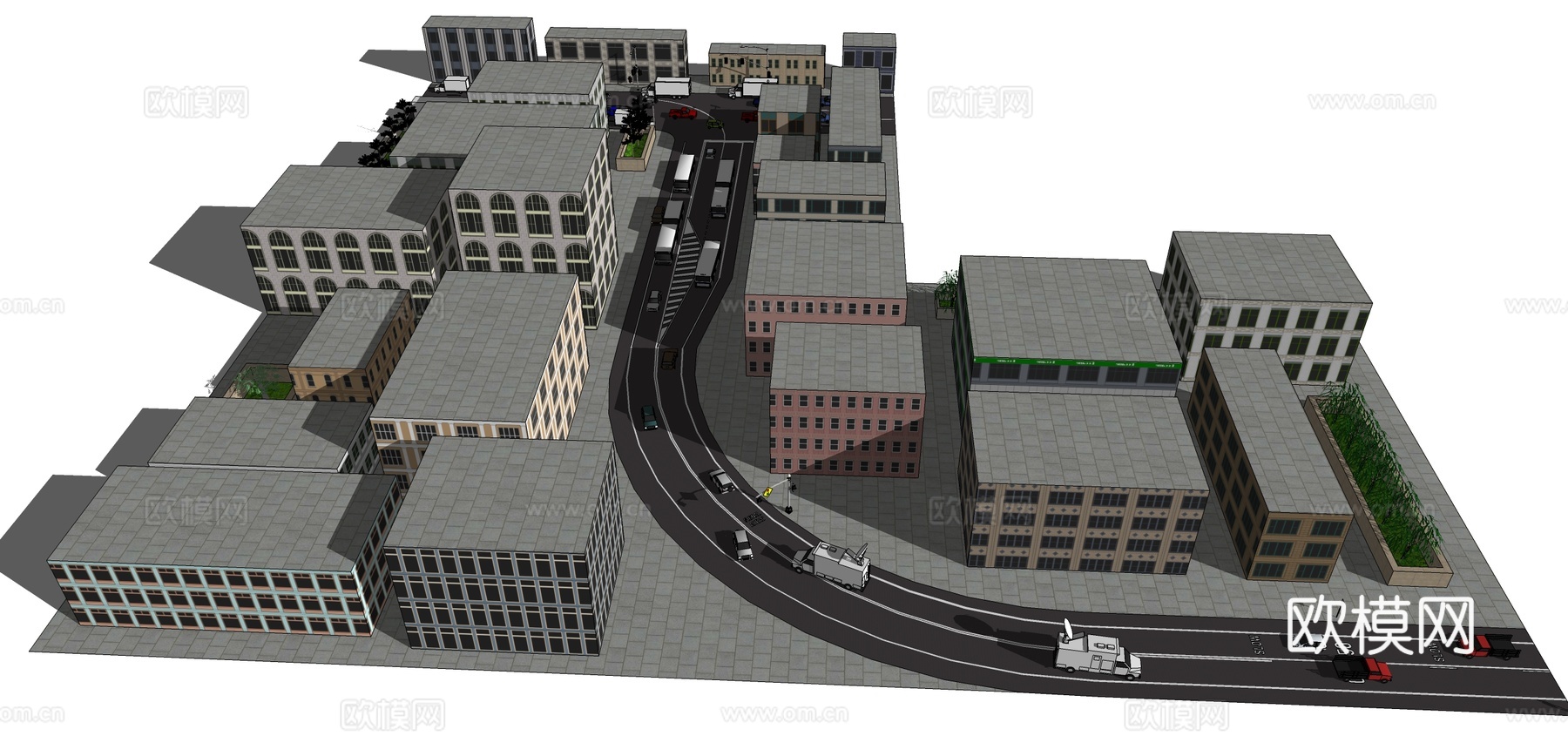 现代城市道路鸟瞰su模型下载