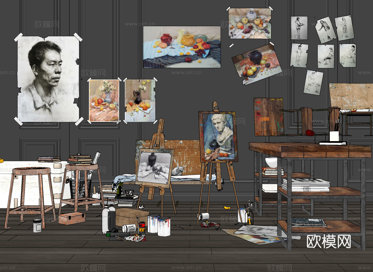 现代素描美术画架su模型下载