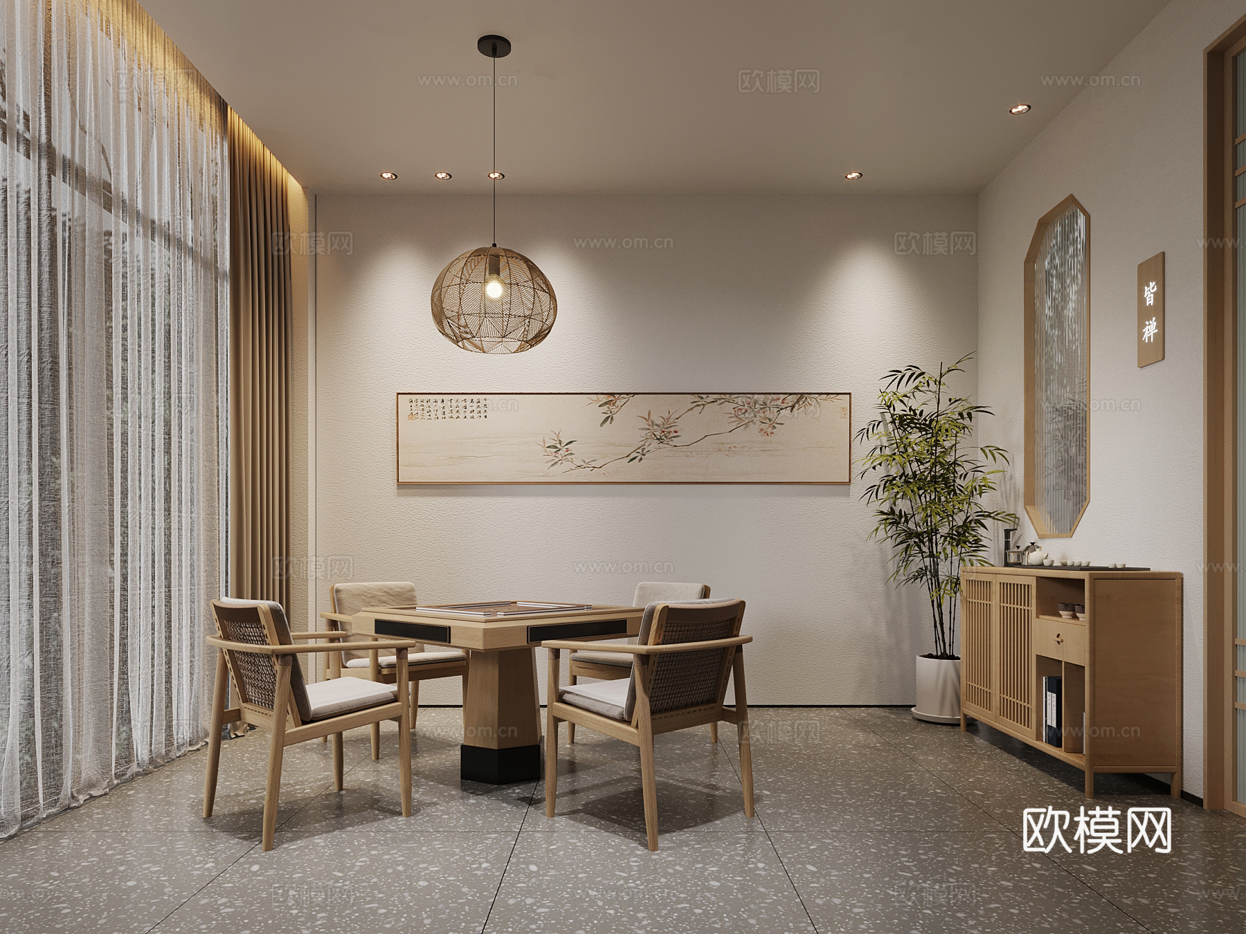 24新中式棋牌室 麻将室 茶水柜su模型