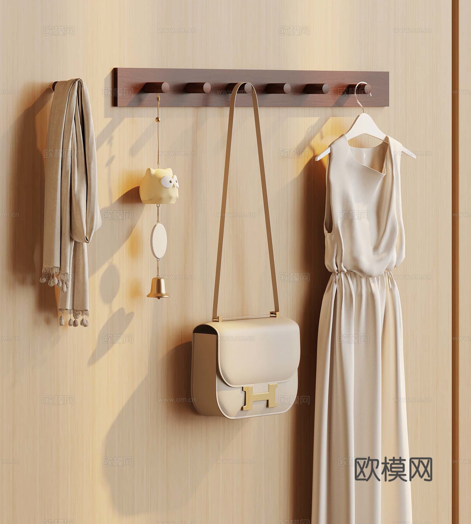 13现代中古风挂机架 挂衣板 衣服 包3d模型