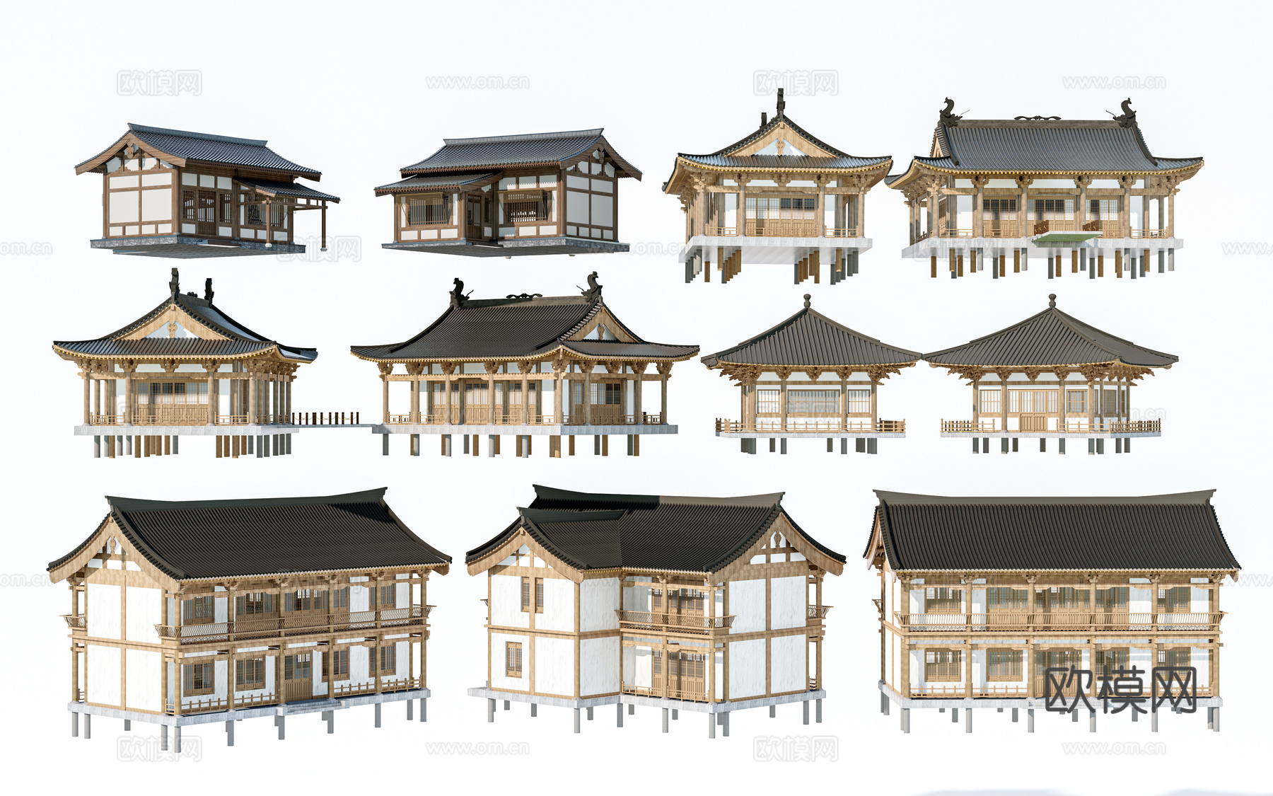 新中式古建民宿民房建筑外观su模型下载