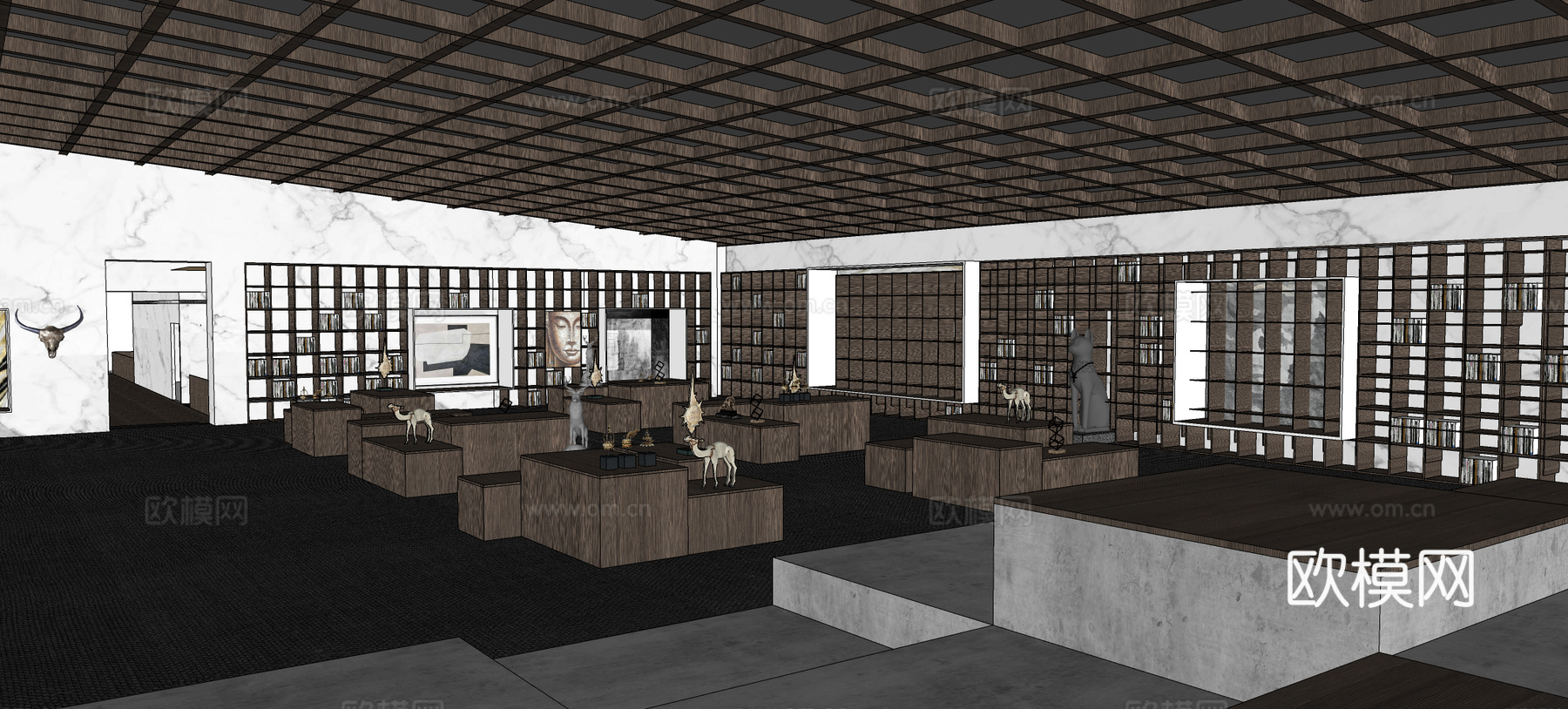 现代博物馆展厅su模型下载