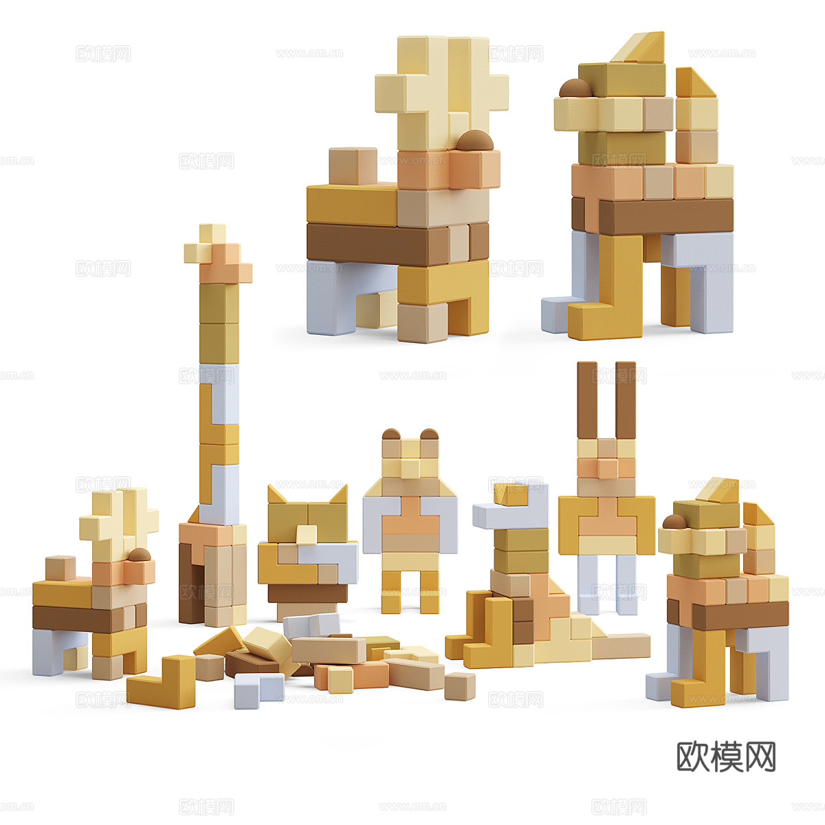 现代奶油风儿童积木玩具3d模型